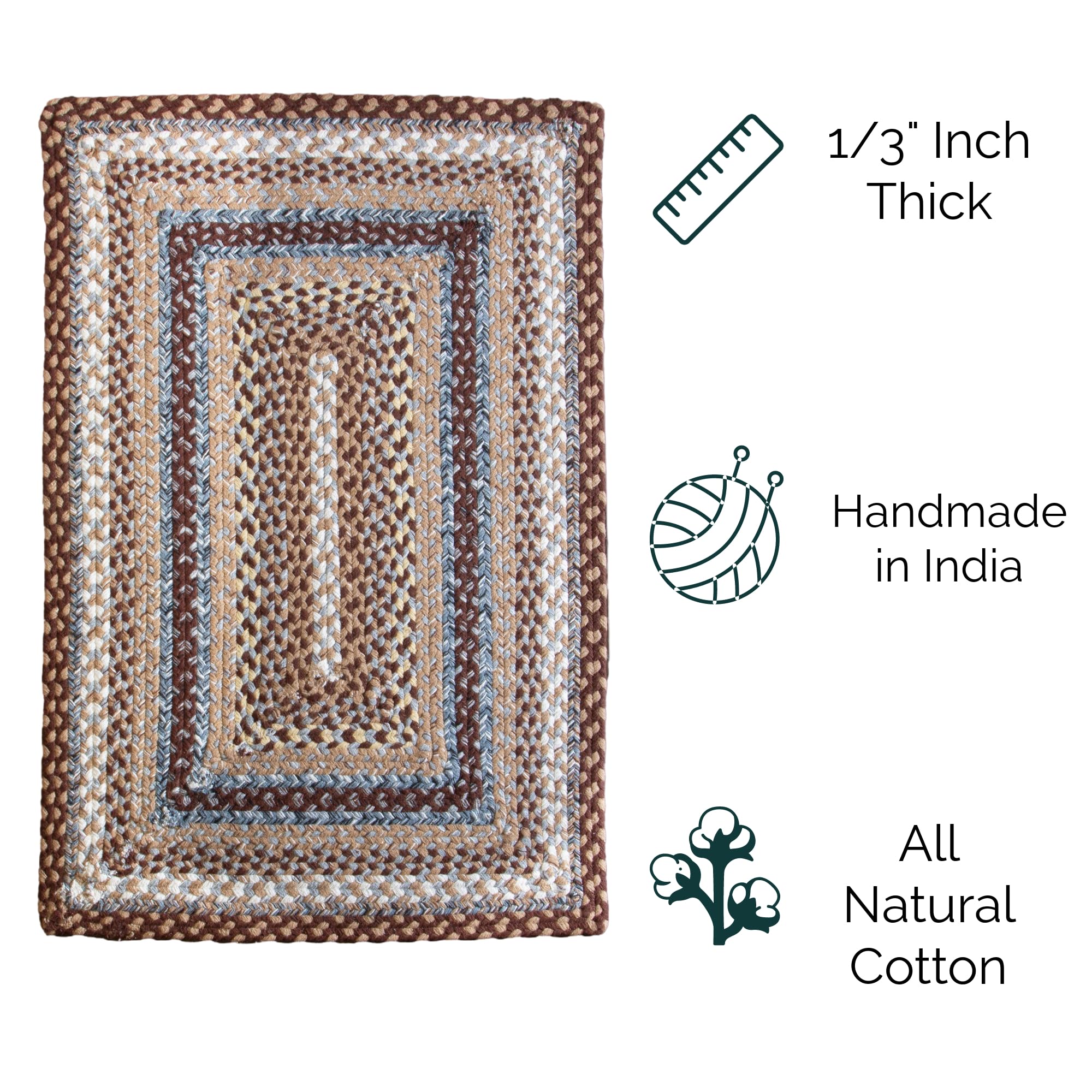 Brown, Slate Braided Rug - Soft Cotton Bordered Area Rug for Rustic Farmhouses