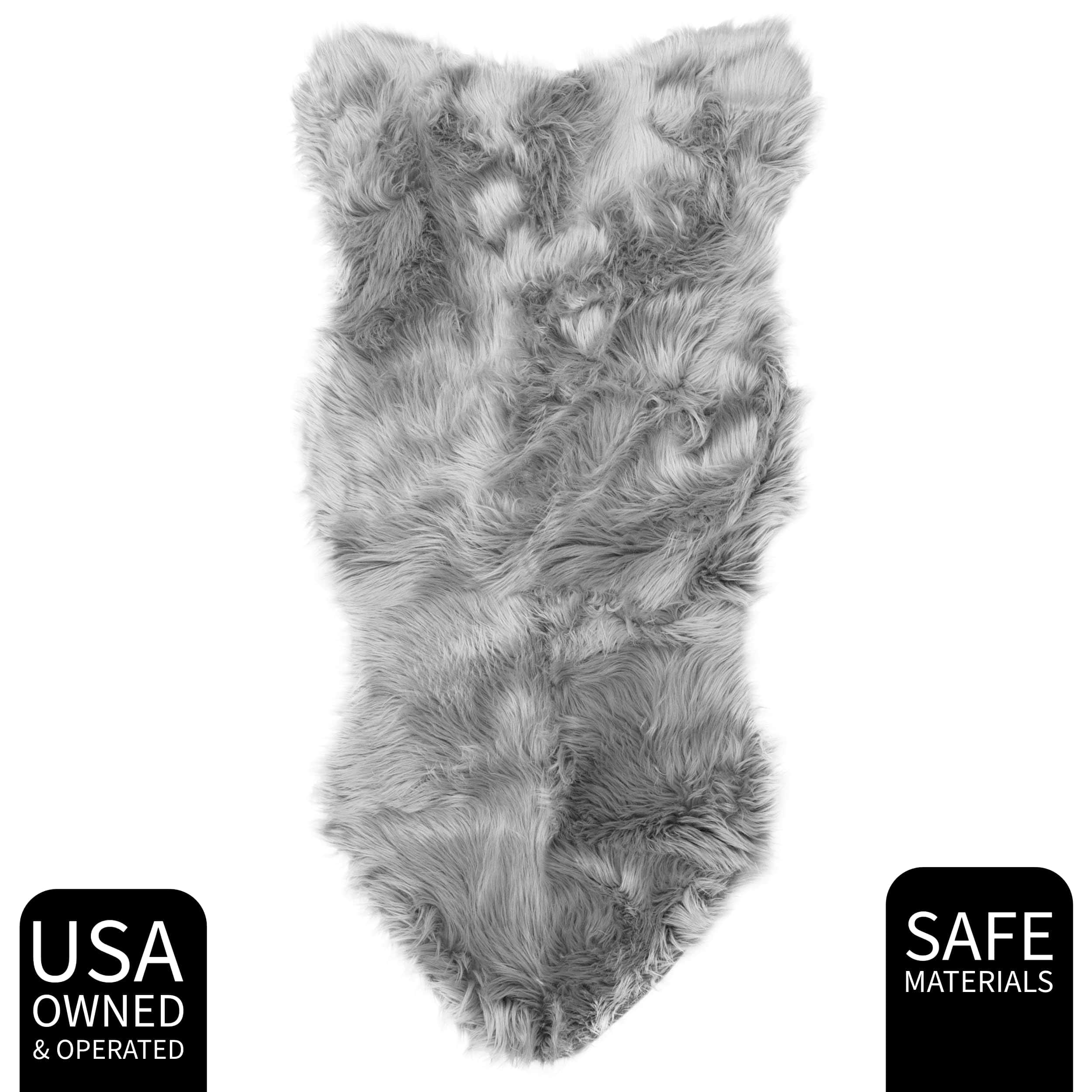Gray Serene Faux Fur Solid Fake Sheepskin Rug
