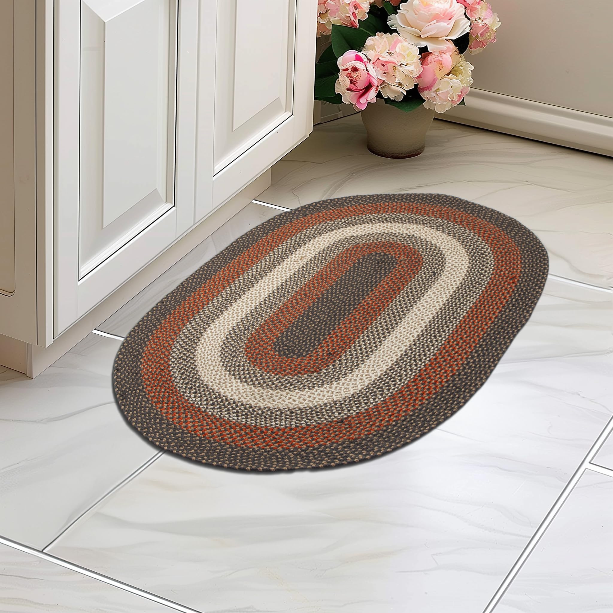 Red, Gray Indoor Outdoor Braided Rug for Patios, Porches and Kitchens - Bradford Collection