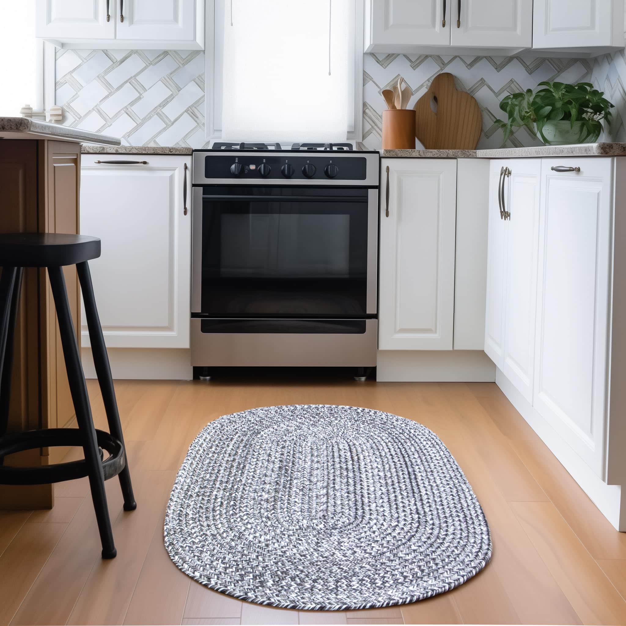 Dark Gray, Light Gray Braided Rug - Reversible Solid Constrution - Indoor Outdoor & Kitchen Ready