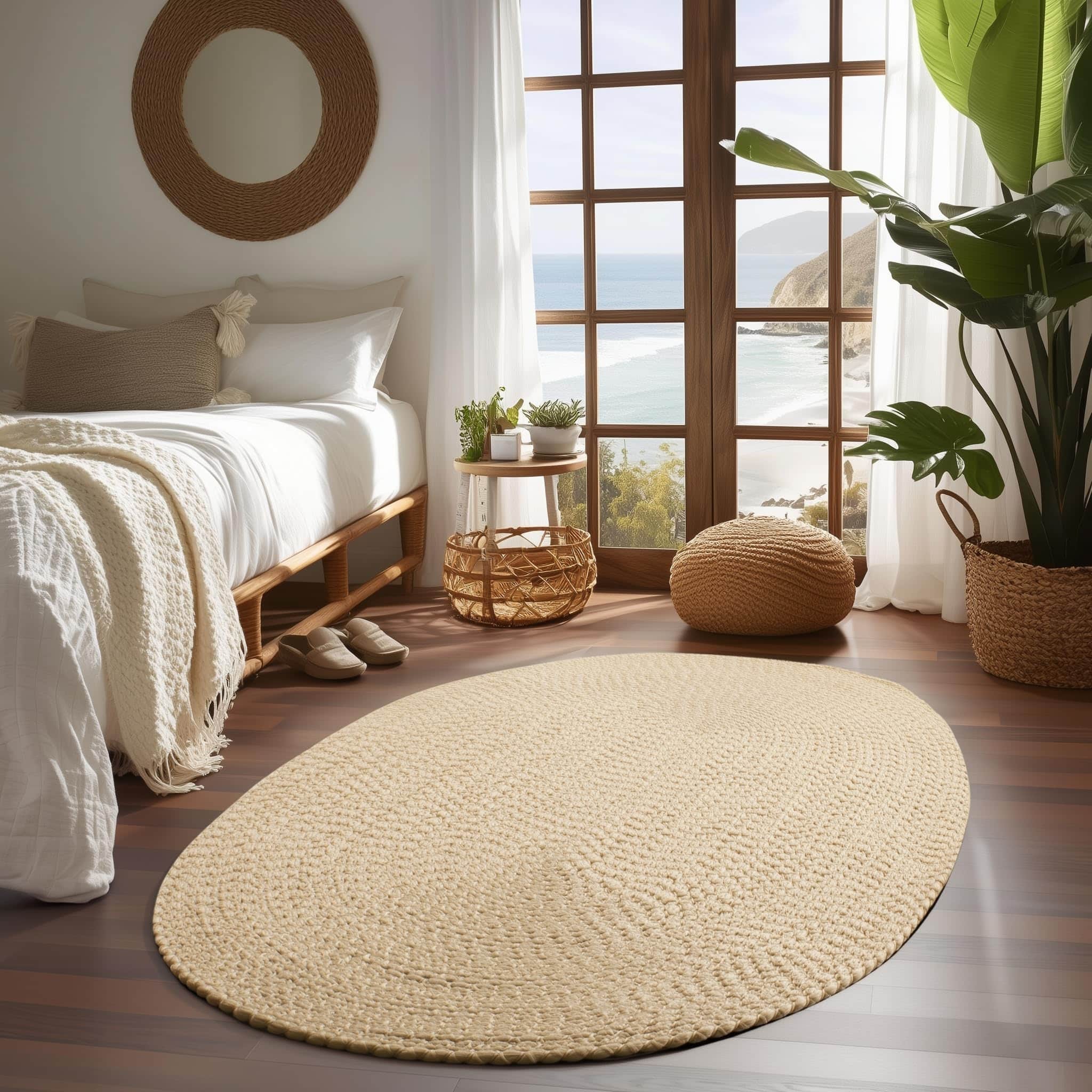 Beige Braided Rug - Reversible Solid Constrution - Indoor Outdoor