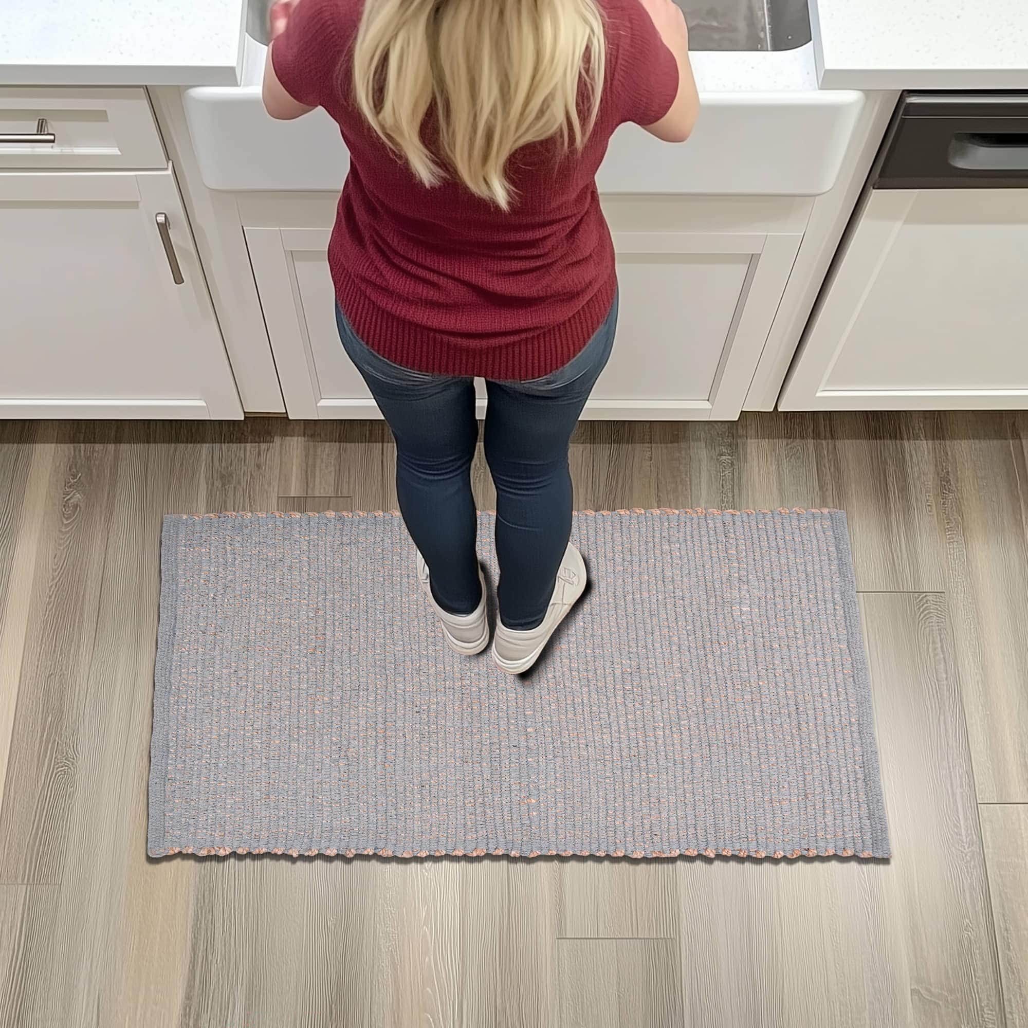 Light Gray Jute & Cotton Woven Rug - Simple Farmhouse Reversible Rug