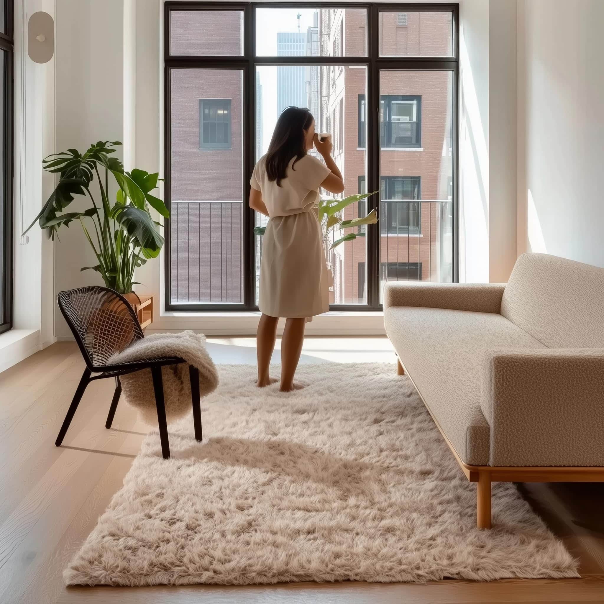 Light Brown Serene Faux Fur Solid Fake Sheepskin Rug