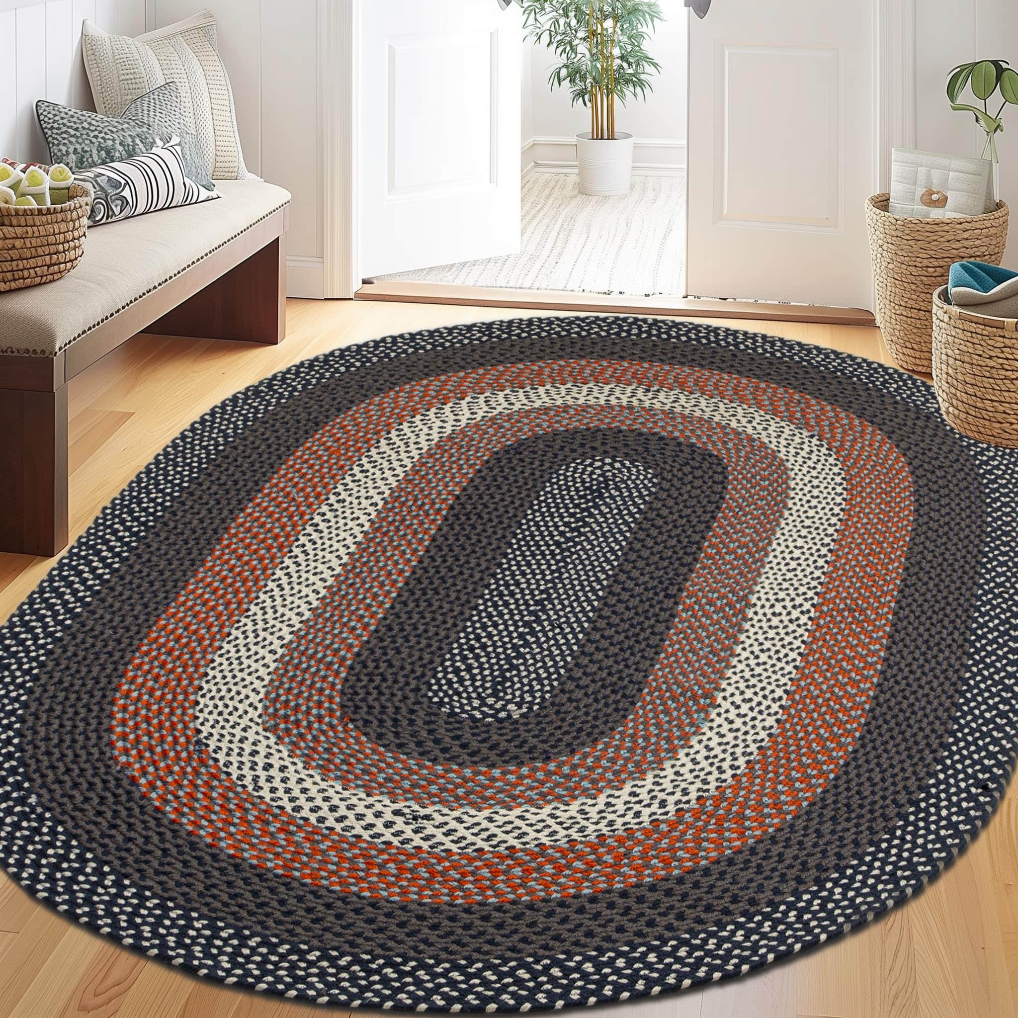 Navy Indoor Outdoor Braided Rug for Patios, Porches and Kitchens - Bradford Collection