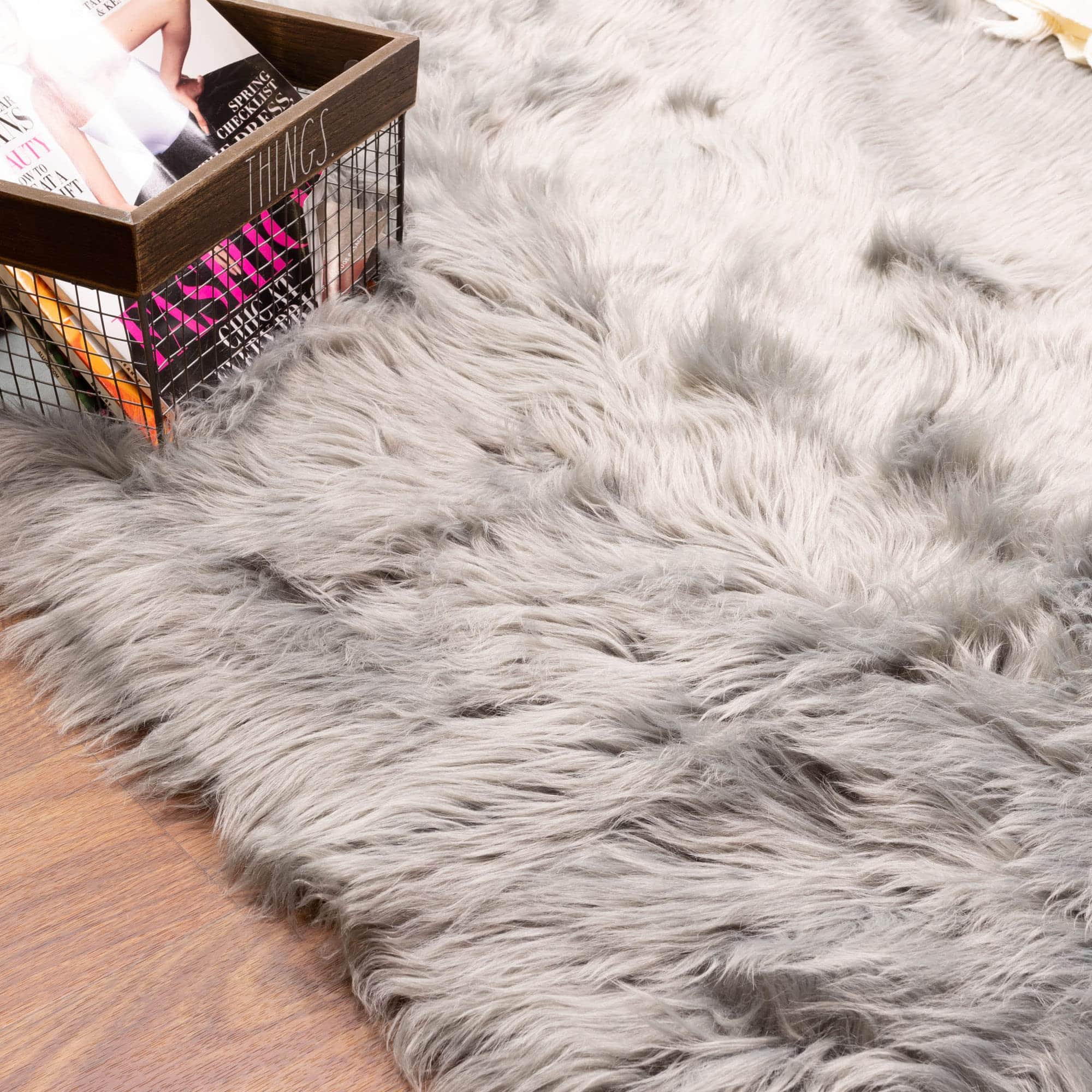 Gray Serene Faux Fur Solid Fake Sheepskin Rug