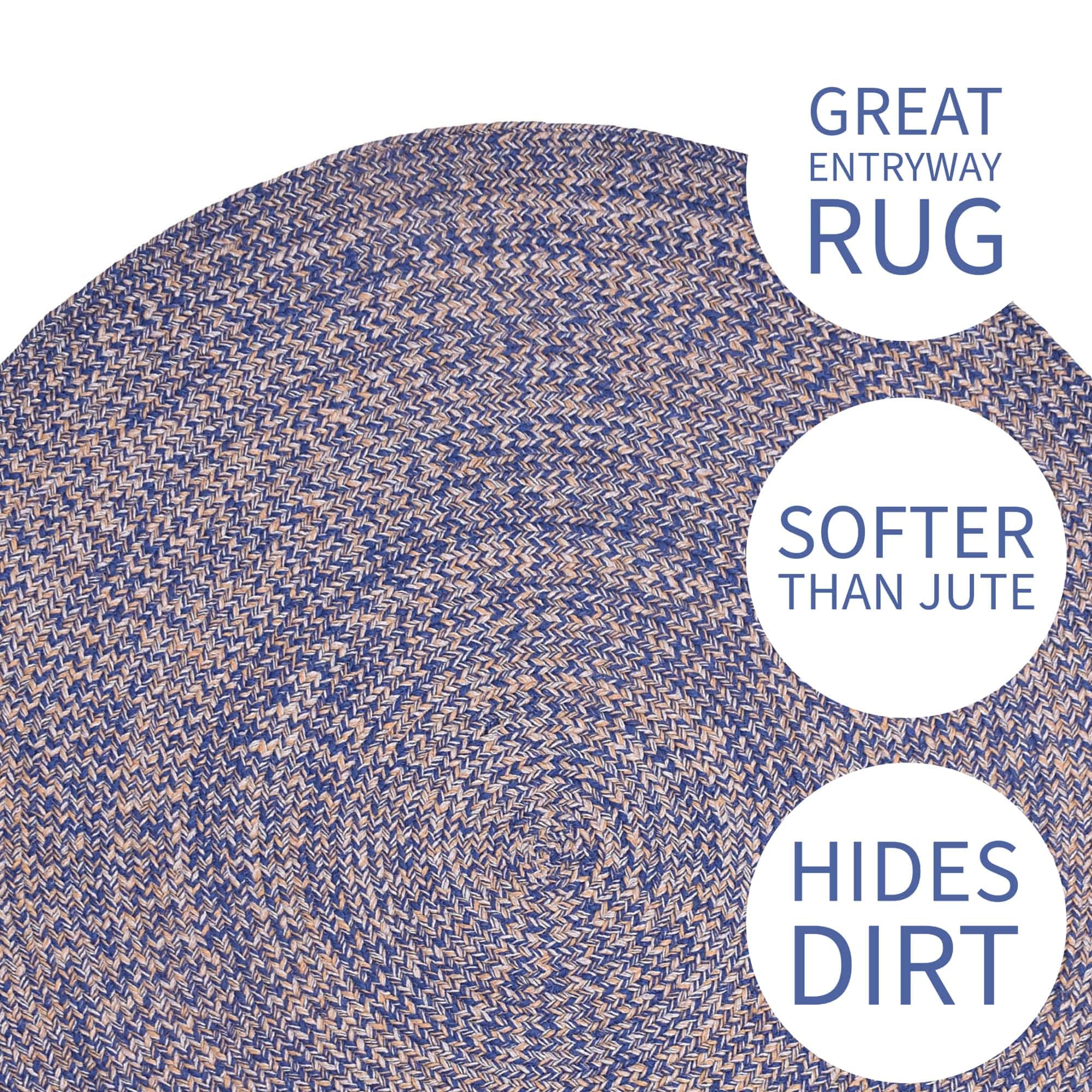 Blue, Gold Indoour Outdoor Braided Kitchen Rug