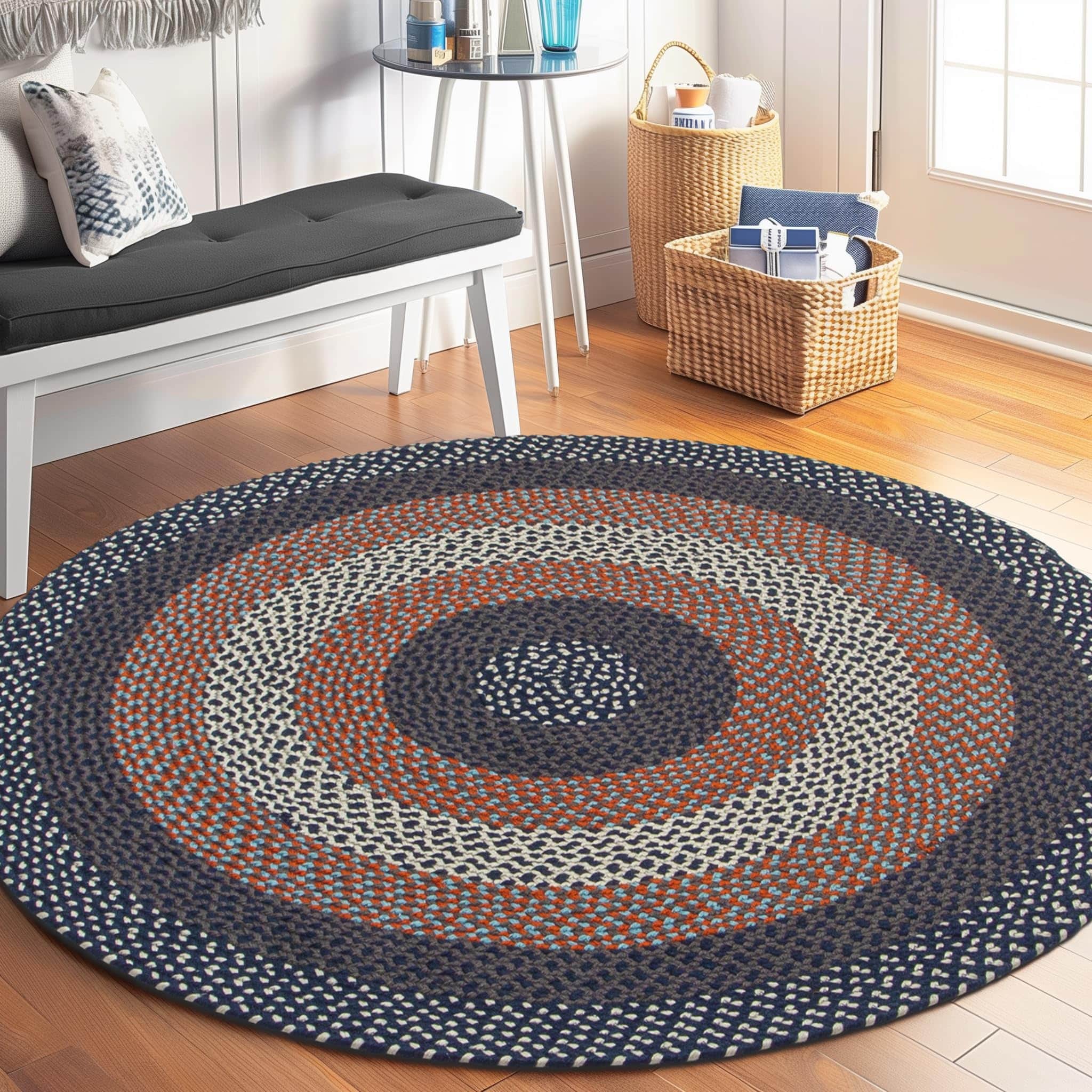 Navy Indoor Outdoor Braided Rug for Patios, Porches and Kitchens - Bradford Collection