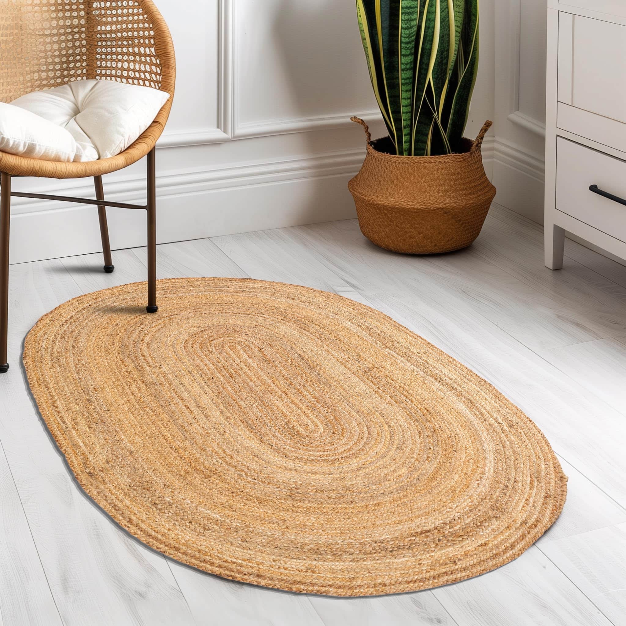 Natural Jute Rug - Plant Based - Reversible Braided Eco-Friendly Rug