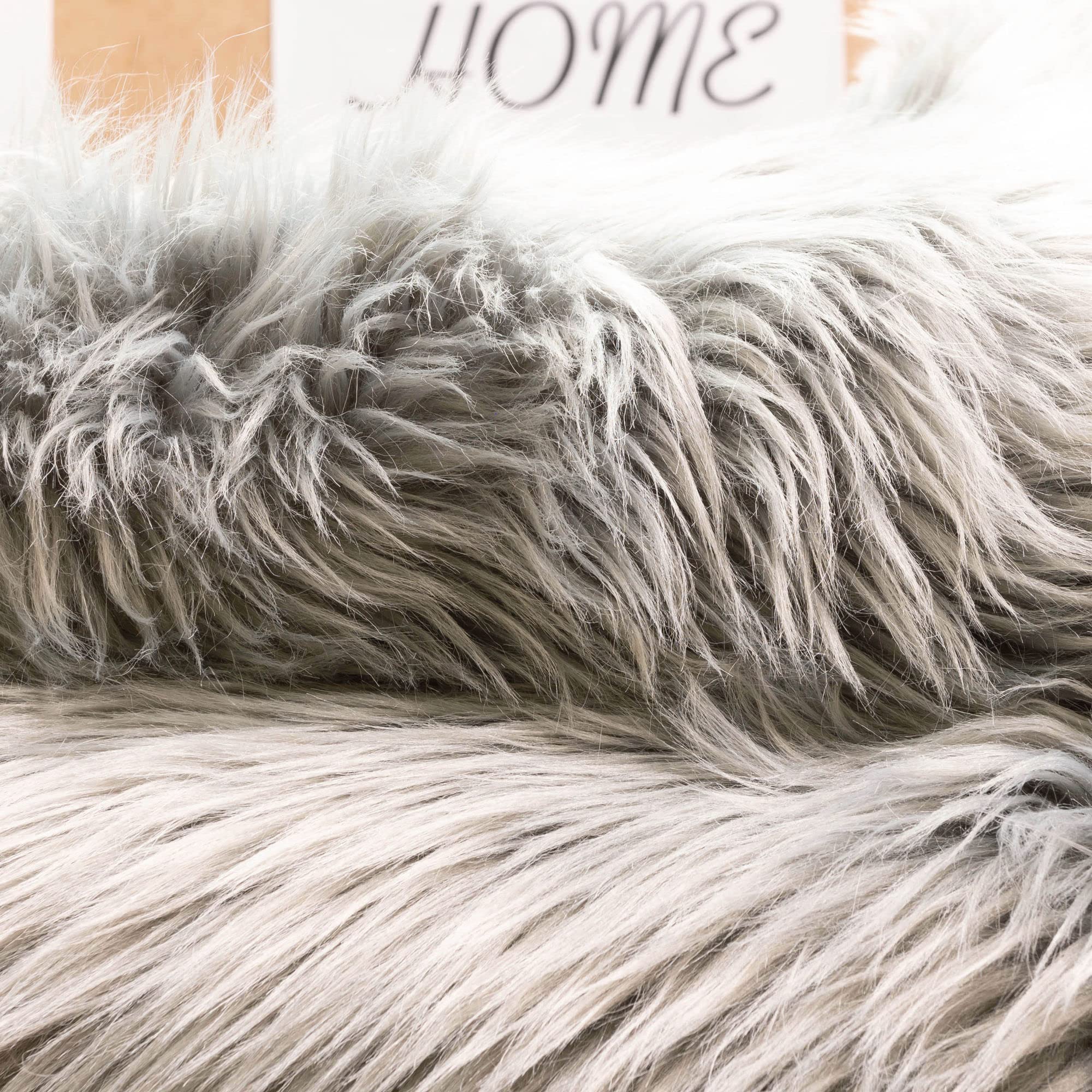 Gray Serene Faux Fur Solid Fake Sheepskin Rug