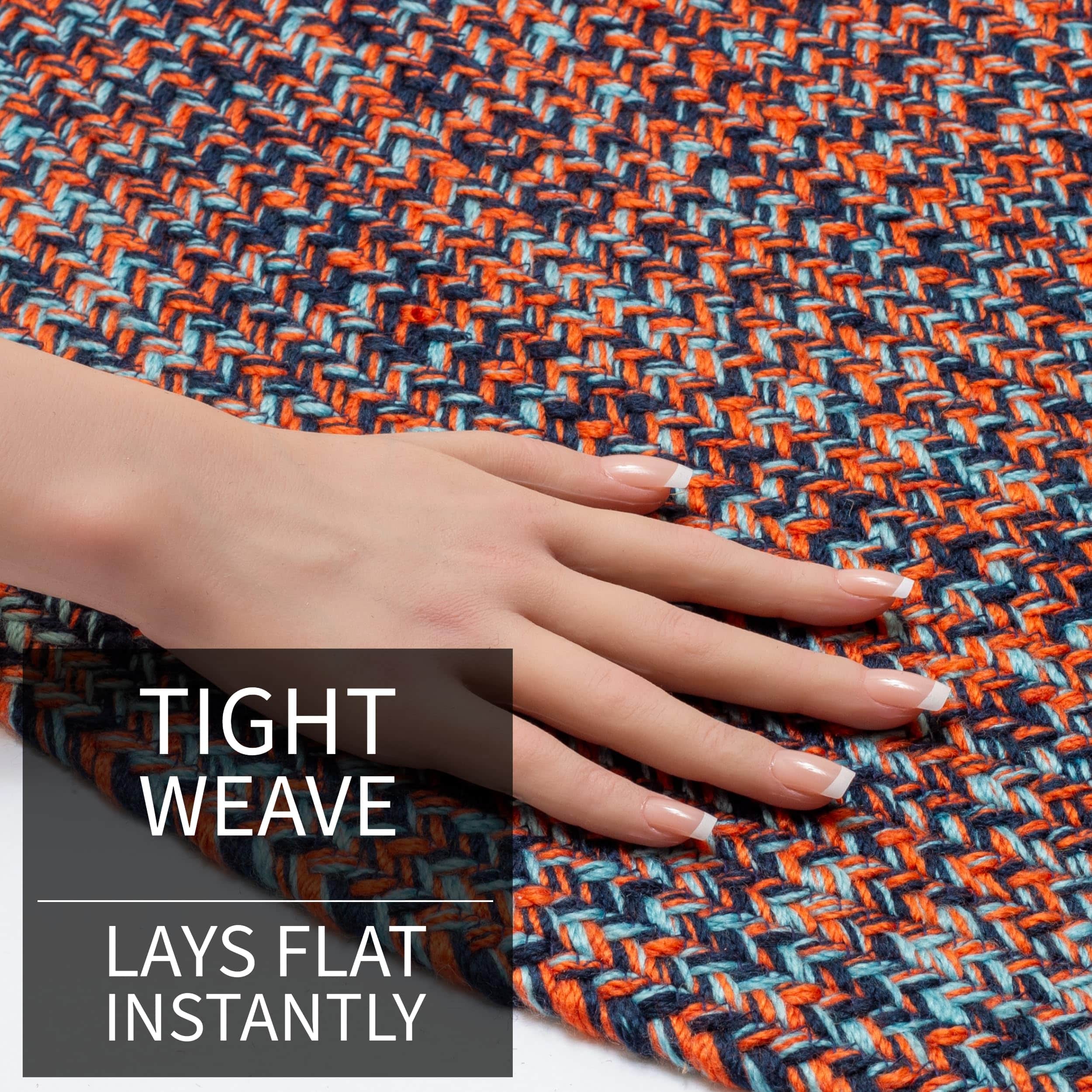 Navy, Light Blue, Red Indoour Outdoor Braided Kitchen Rug