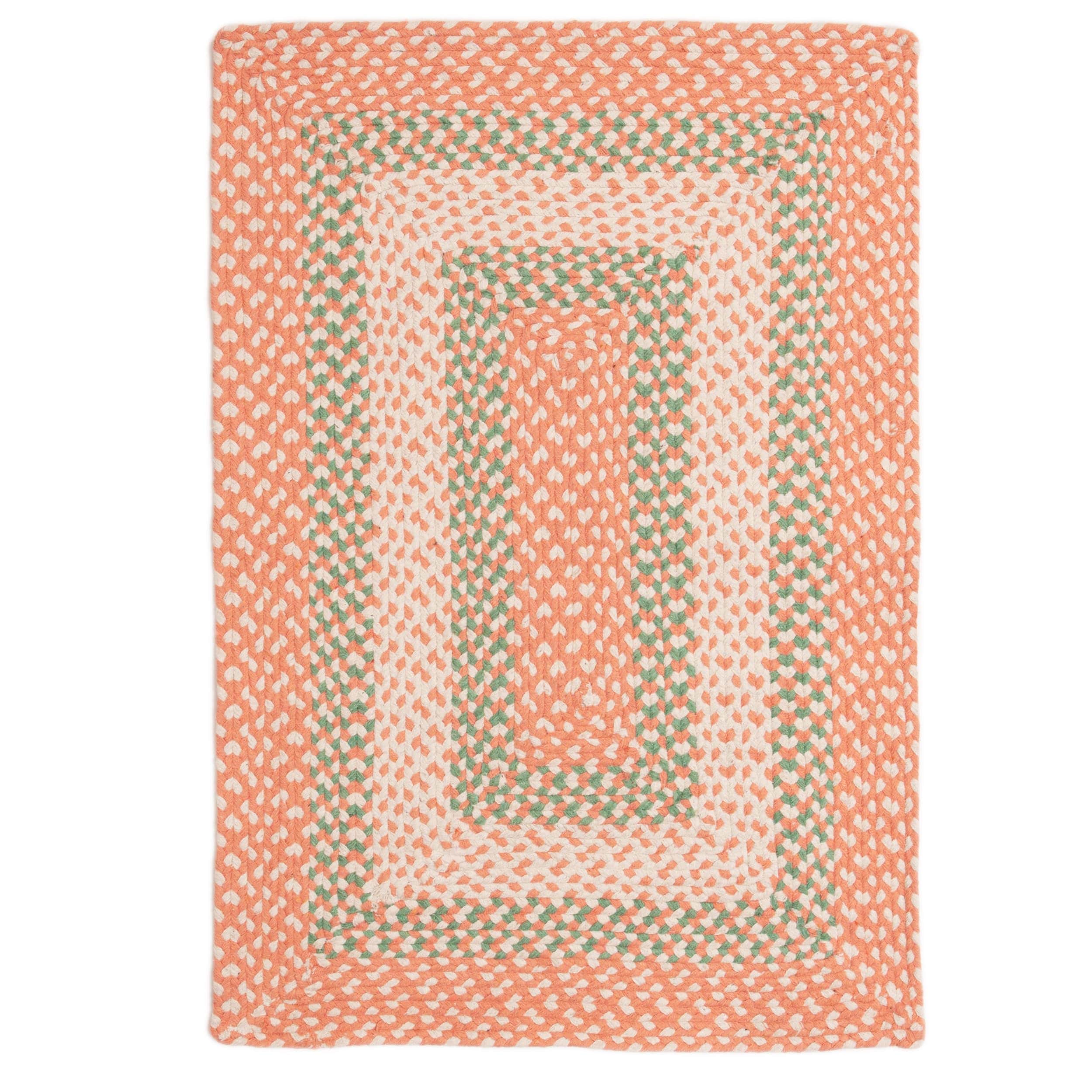 Coral, Green Braided Rug - Soft Cotton Bordered Area Rug for Kids Rooms & Nursery