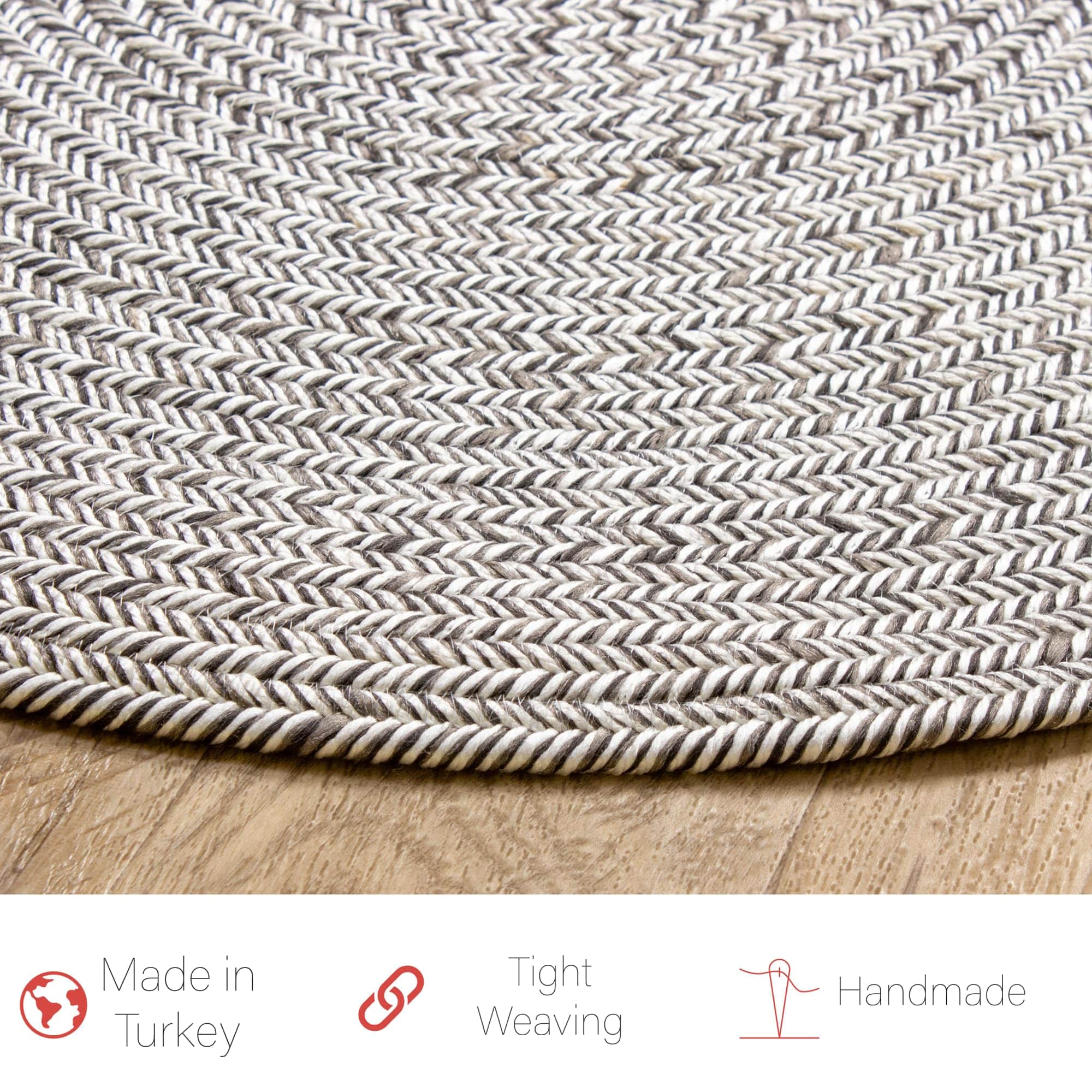 Dark Gray, Light Gray Braided Rug - Reversible Solid Constrution - Indoor Outdoor & Kitchen Ready