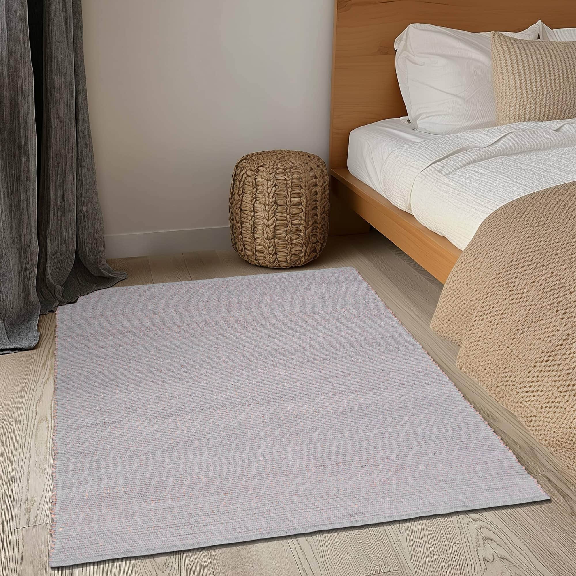 Light Gray Jute & Cotton Woven Rug - Simple Farmhouse Reversible Rug