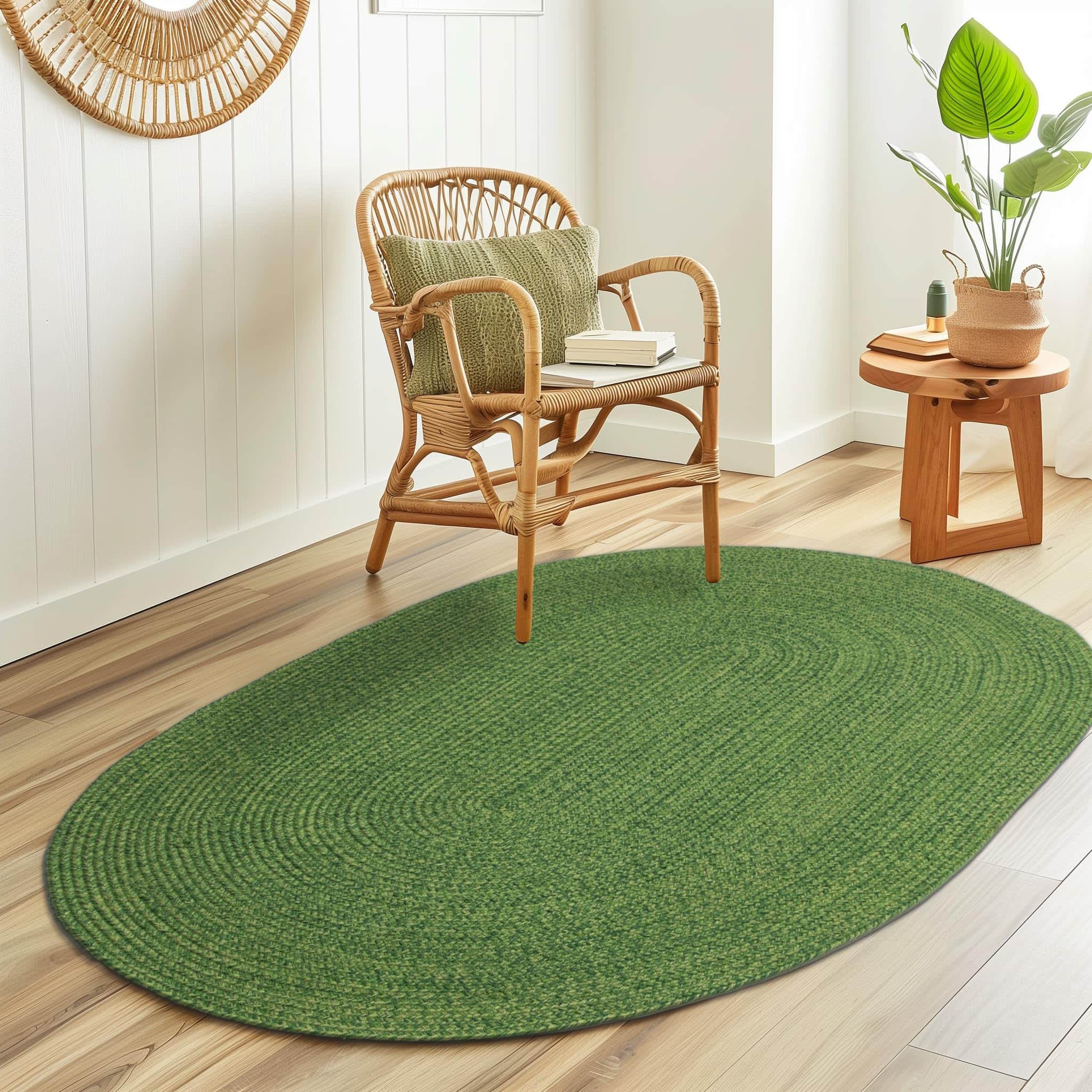 Green Multicolor Indoour Outdoor Braided Kitchen Rug