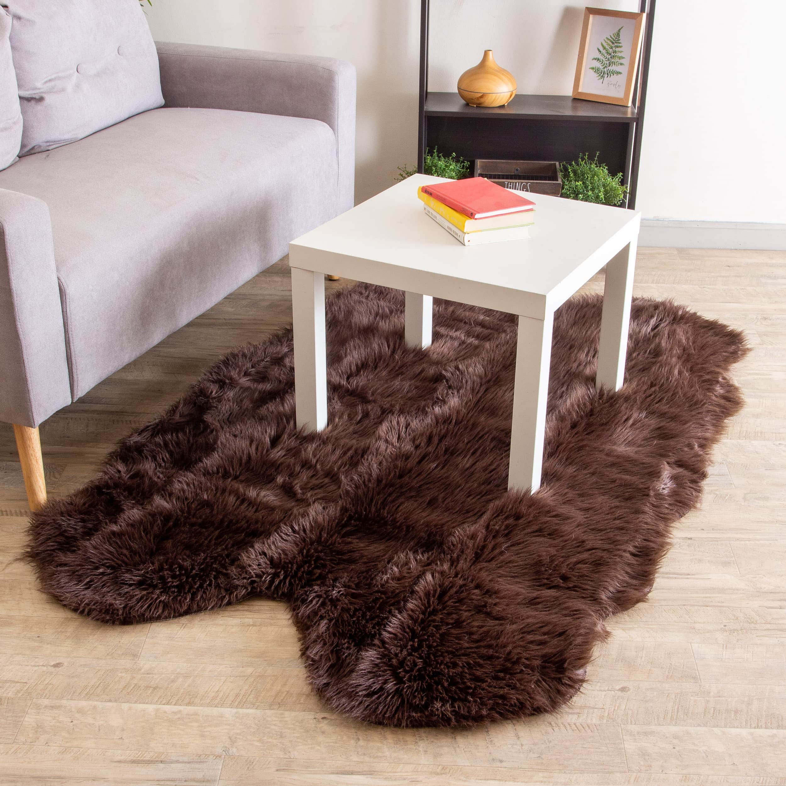 Dark Brown Serene Faux Fur Solid Fake Sheepskin Rug