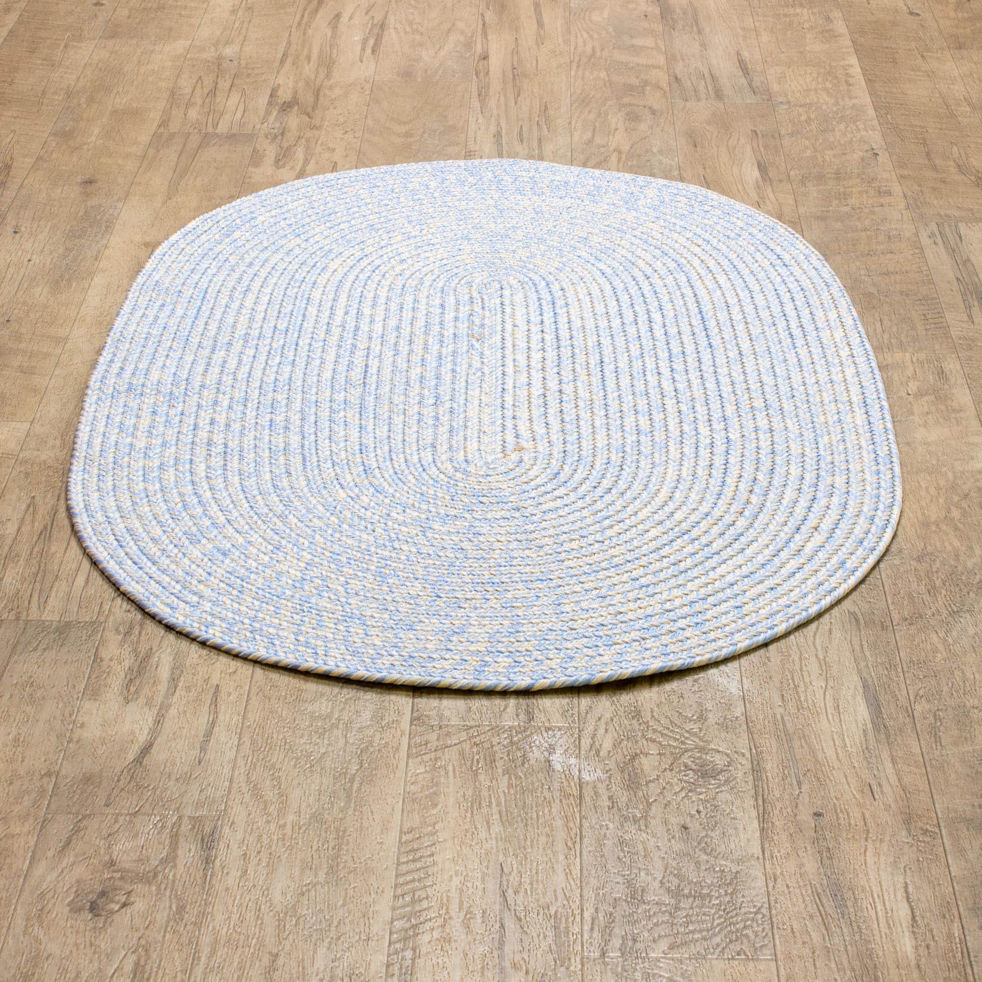 Blue, Beige Braided Rug - Reversible Solid Constrution - Indoor Outdoor & Kitchen Ready