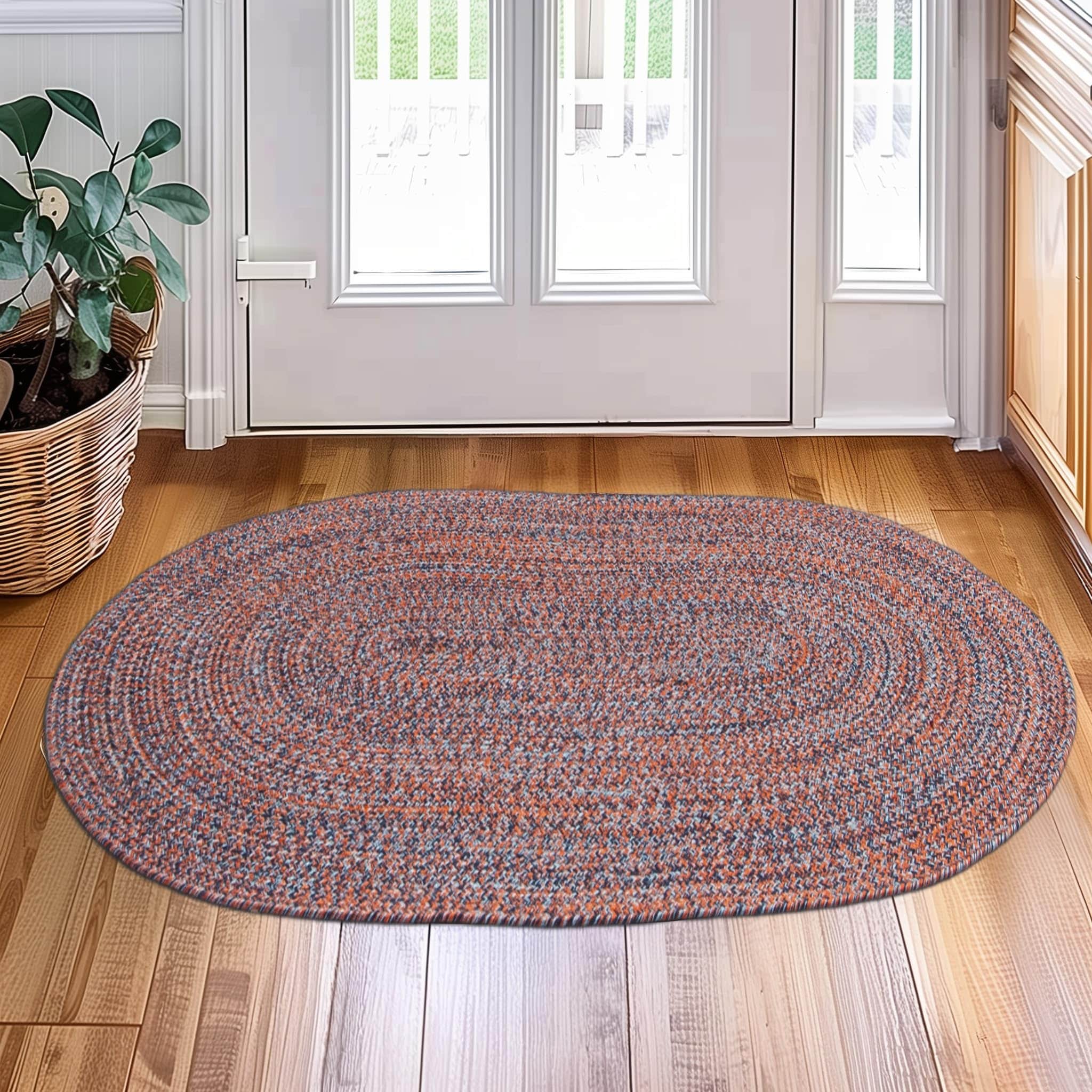 Navy, Light Blue, Red Indoour Outdoor Braided Kitchen Rug