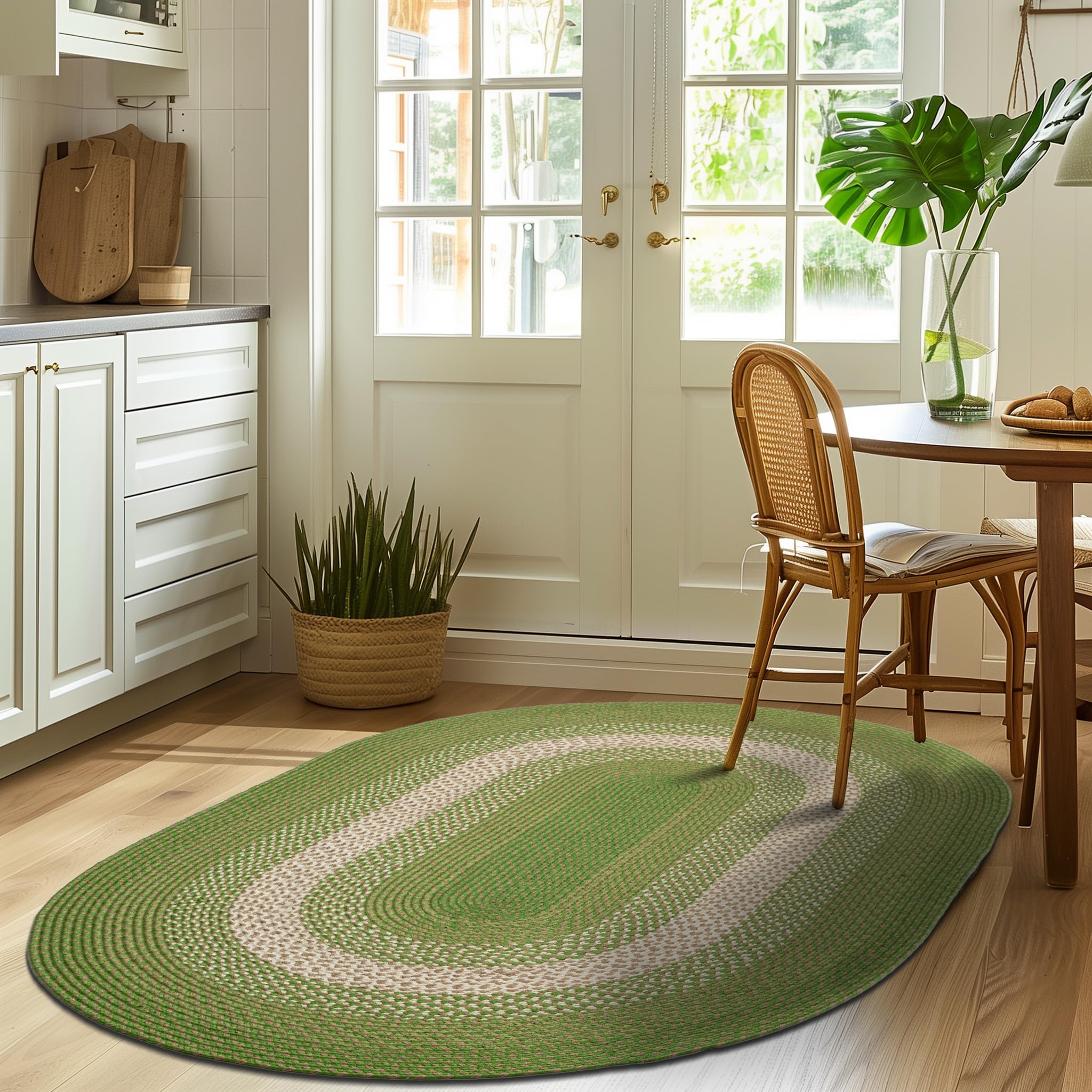 Dark Green Indoor Outdoor Braided Rug for Patios, Porches and Kitchens - Bradford Collection
