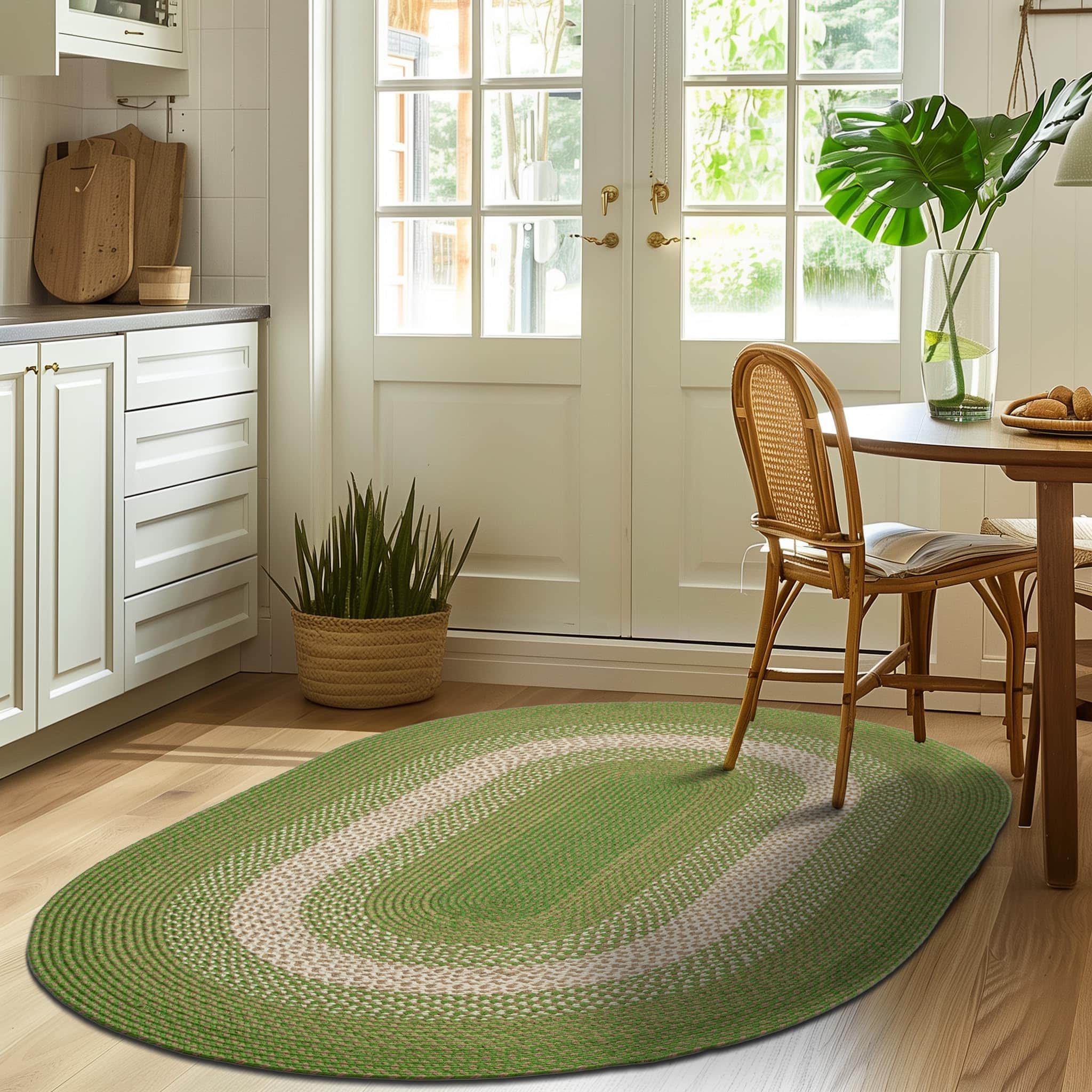 Dark Green Indoor Outdoor Braided Rug for Patios, Porches and Kitchens - Bradford Collection