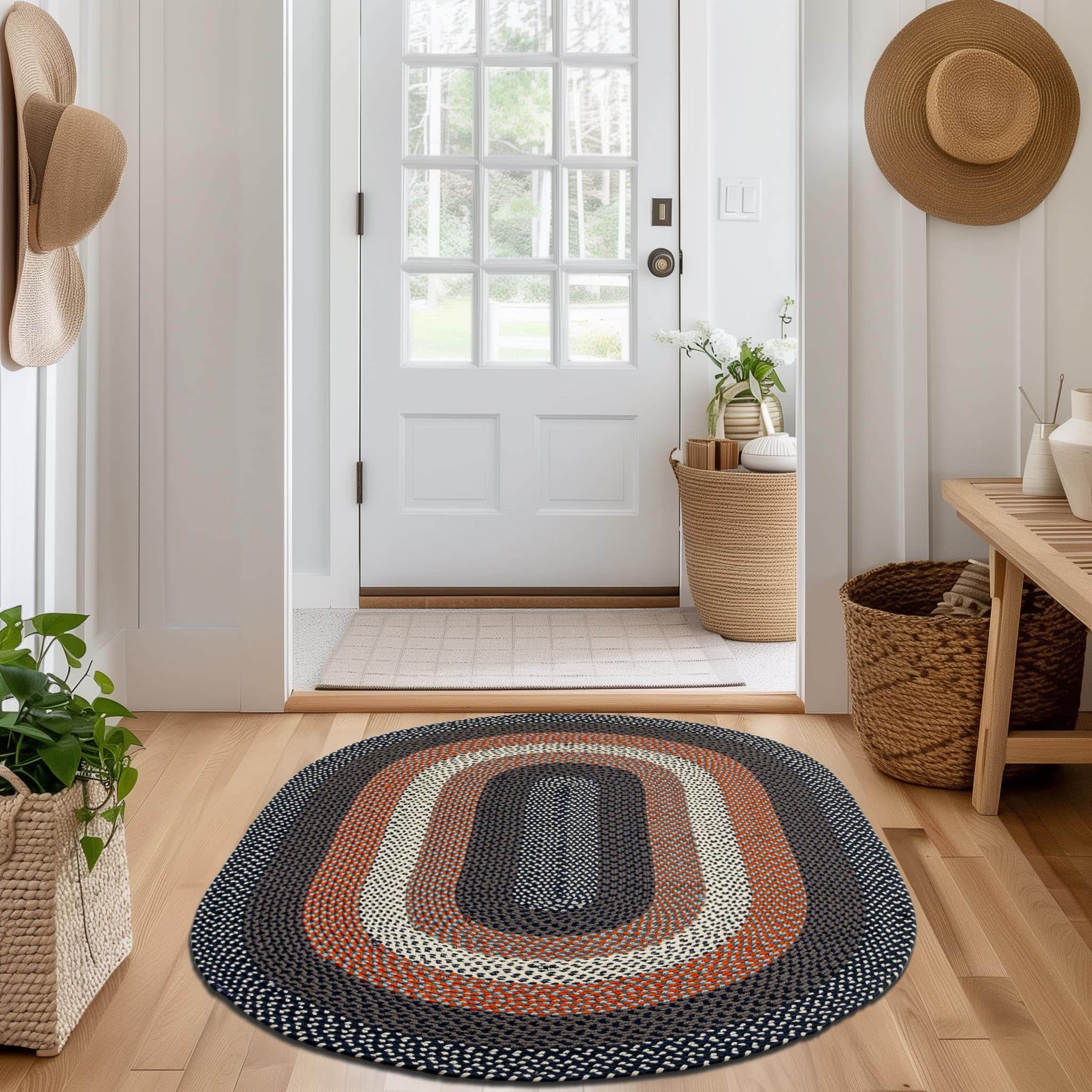 Navy Indoor Outdoor Braided Rug for Patios, Porches and Kitchens - Bradford Collection