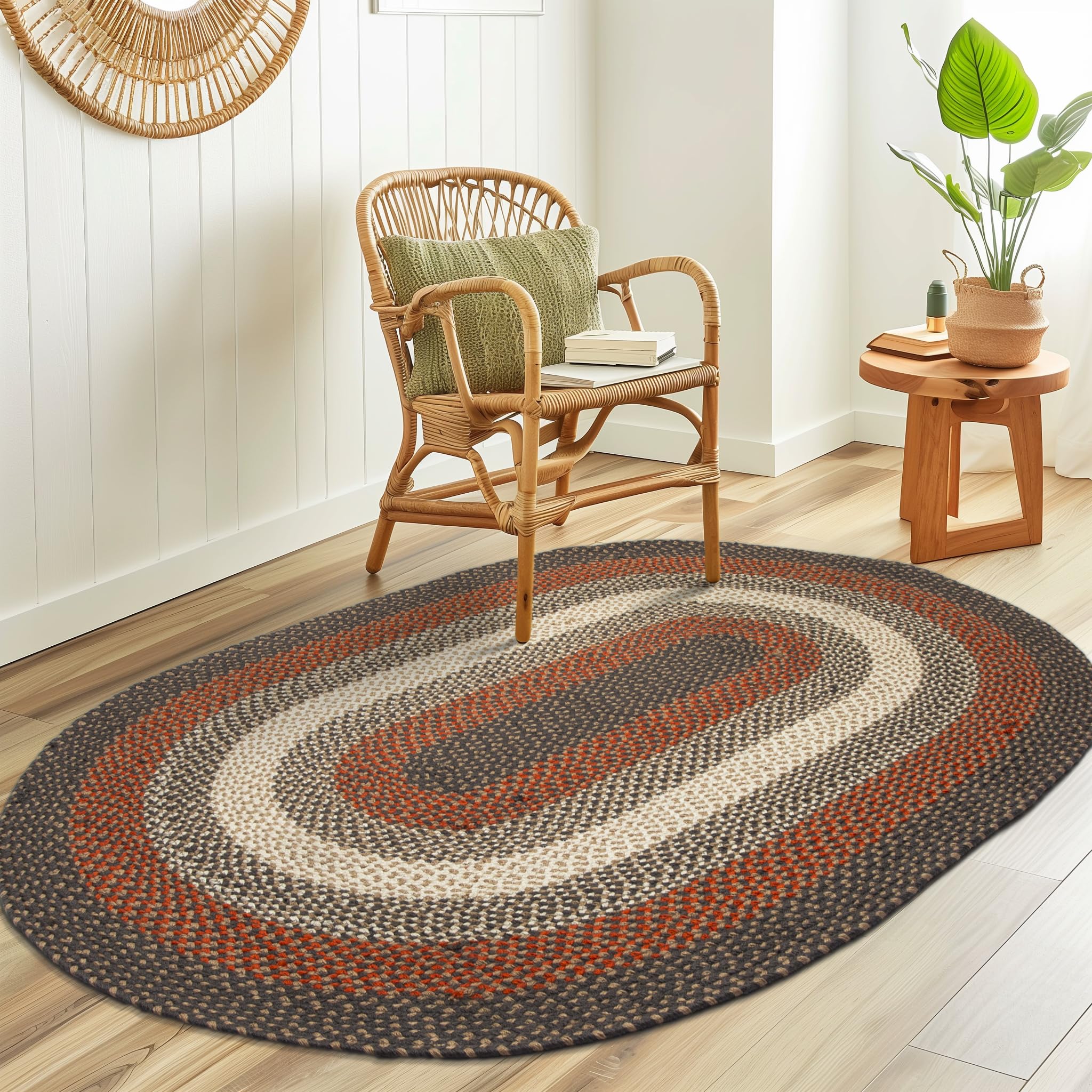Red, Gray Indoor Outdoor Braided Rug for Patios, Porches and Kitchens - Bradford Collection