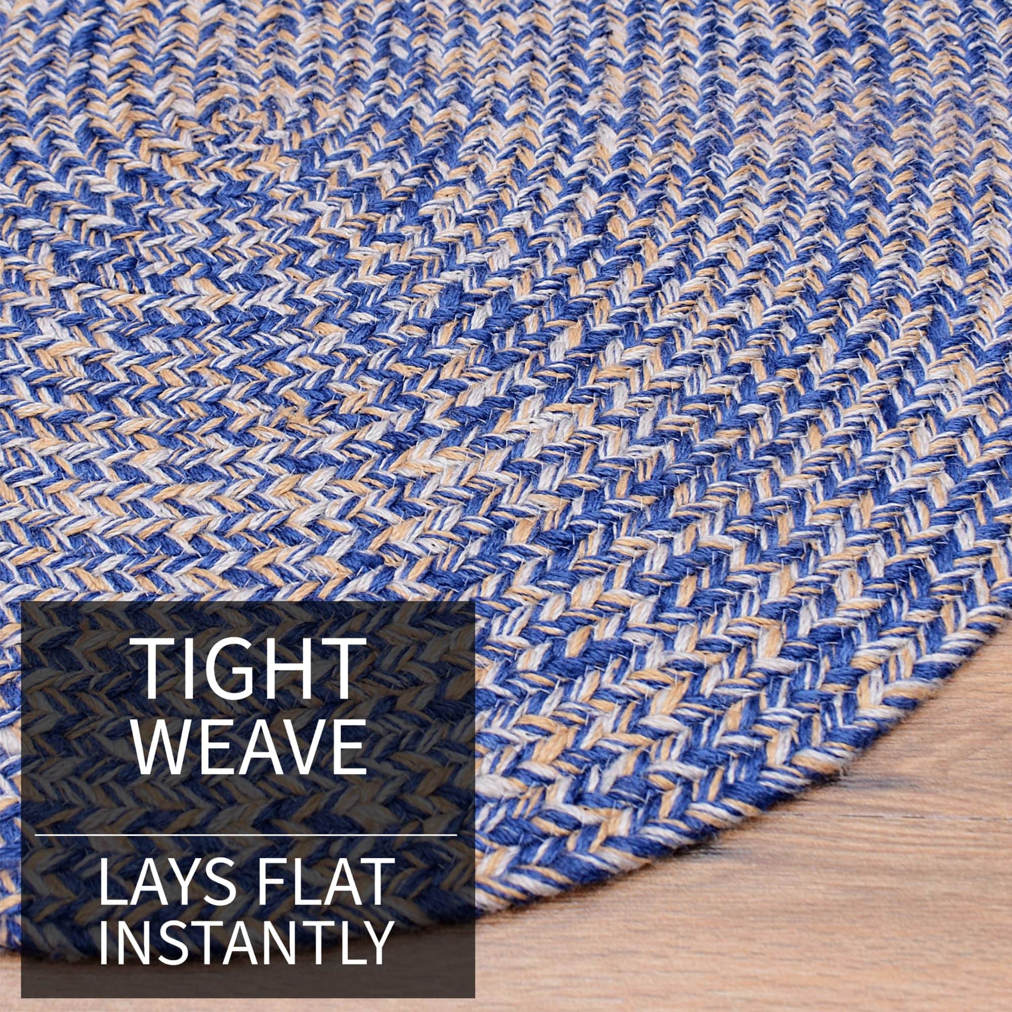 Blue, Gold Indoour Outdoor Braided Kitchen Rug