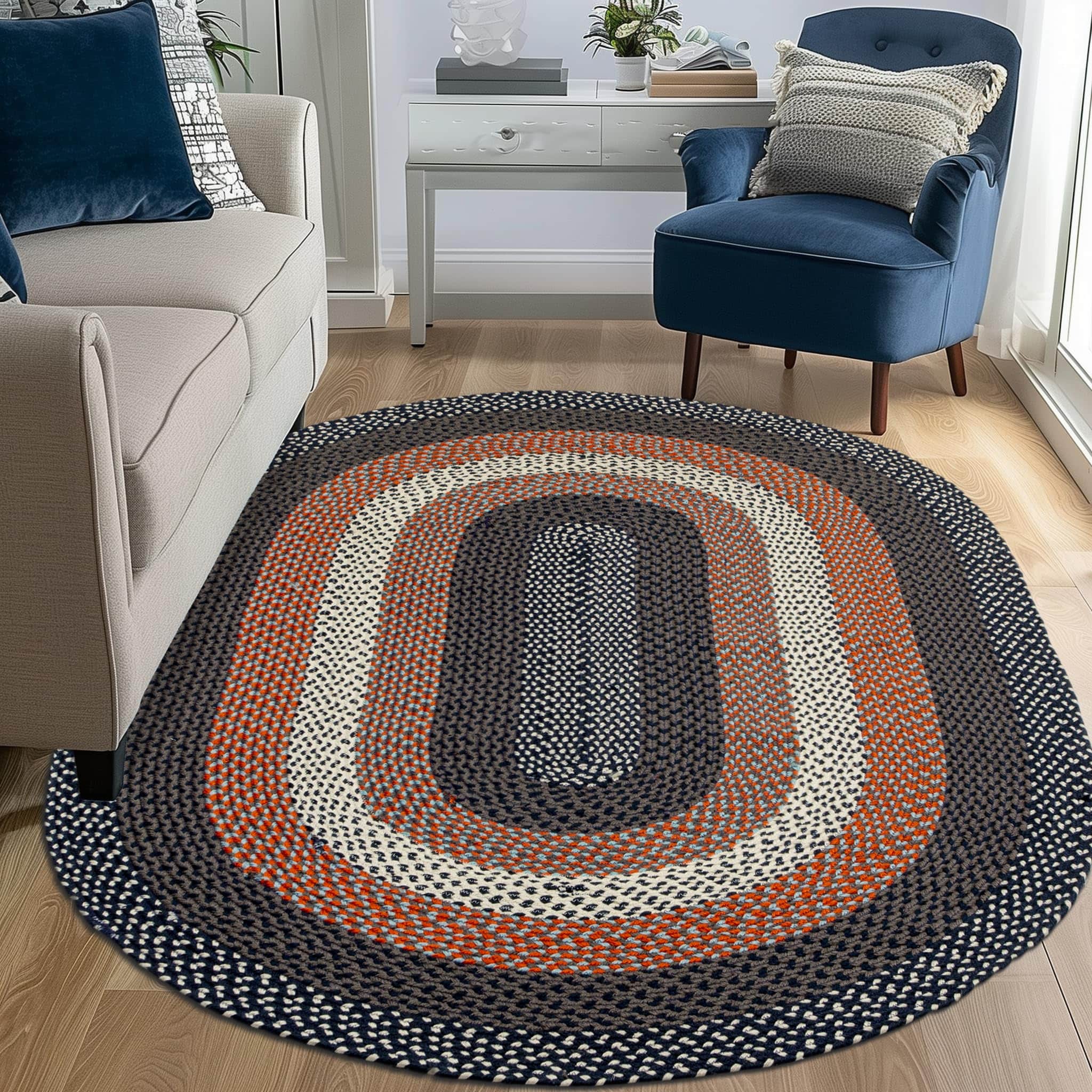 Navy Indoor Outdoor Braided Rug for Patios, Porches and Kitchens - Bradford Collection