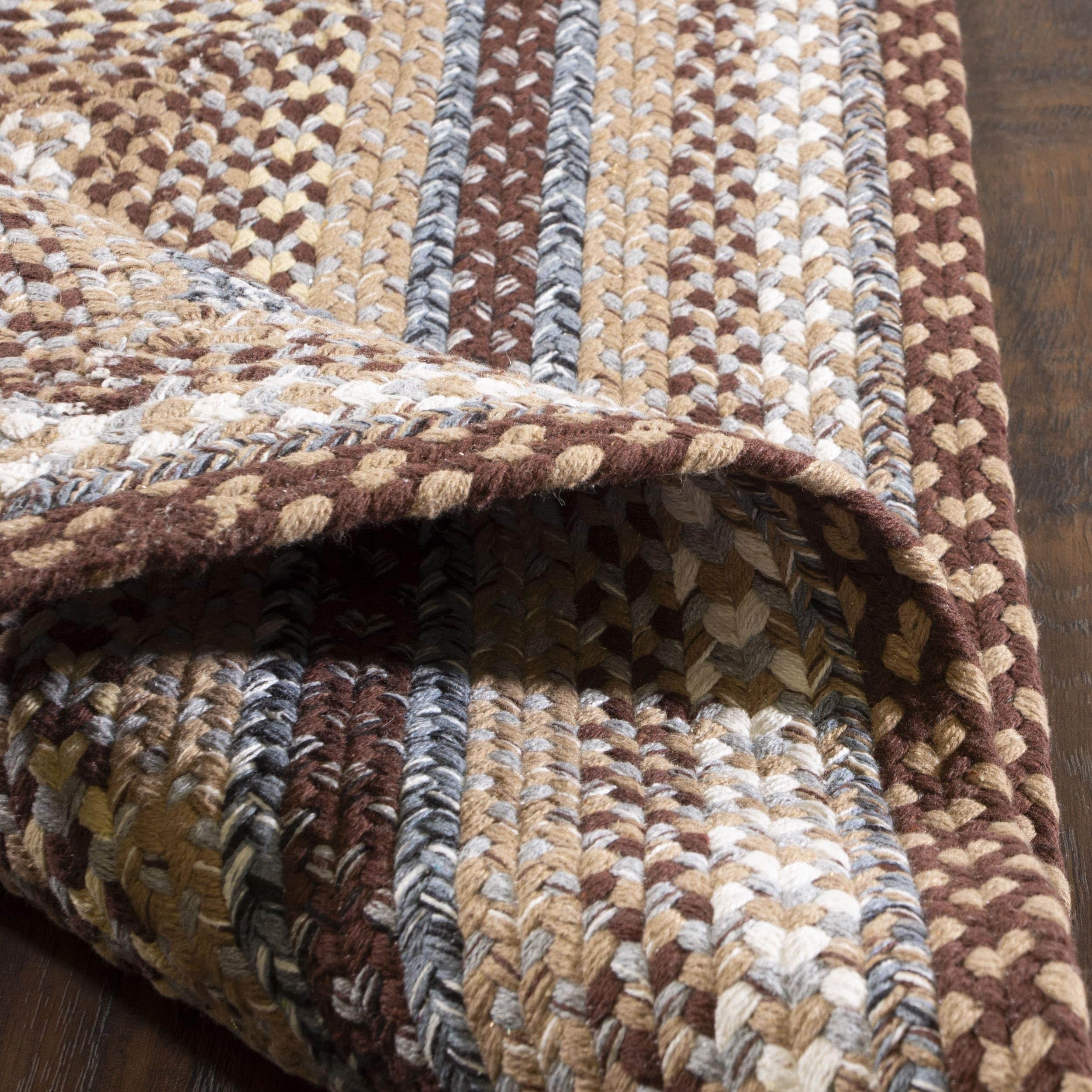 Brown, Slate Braided Rug - Soft Cotton Bordered Area Rug for Rustic Farmhouses