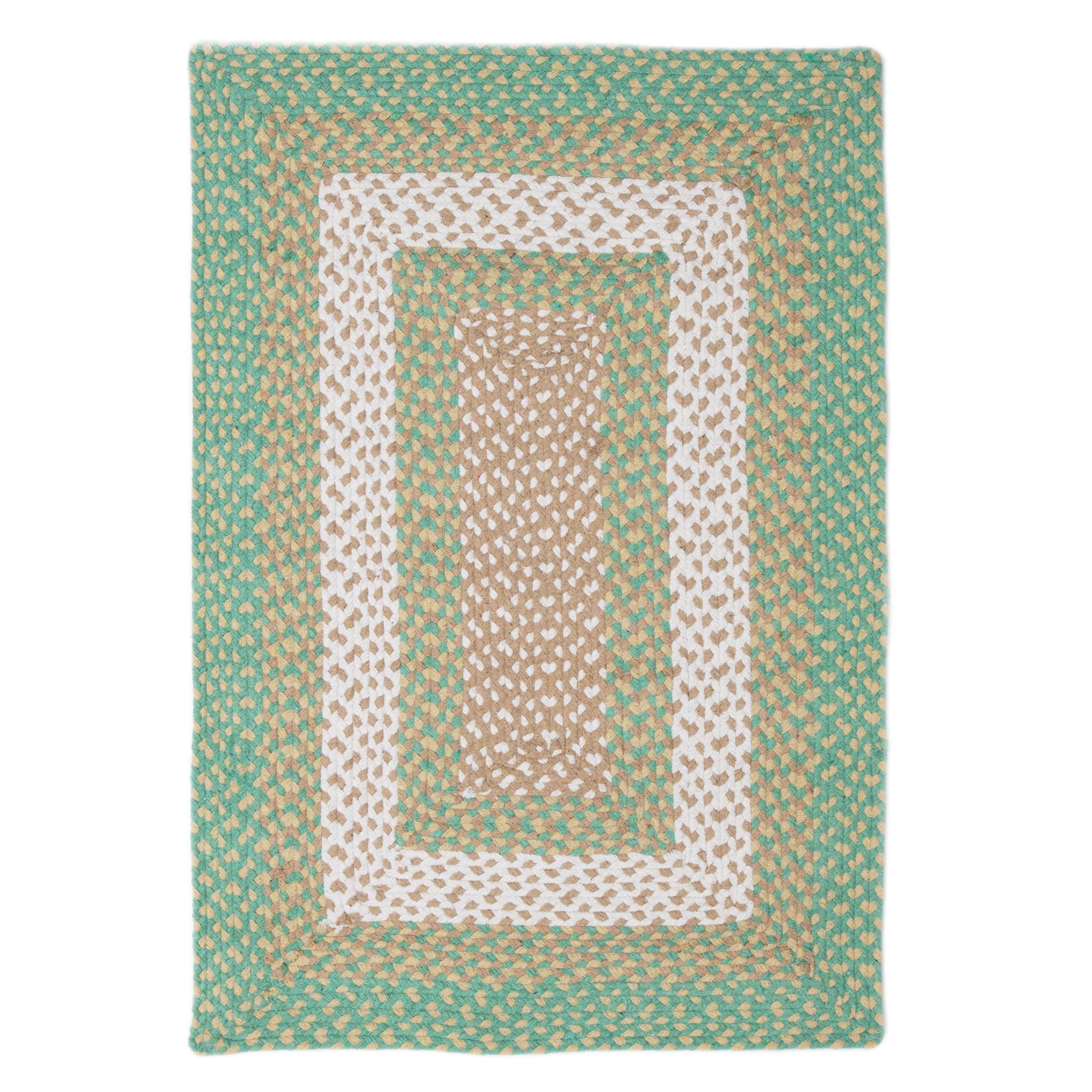 Green, Cream Braided Rug - Soft Cotton Bordered Area Rug for Rustic Farmhouses