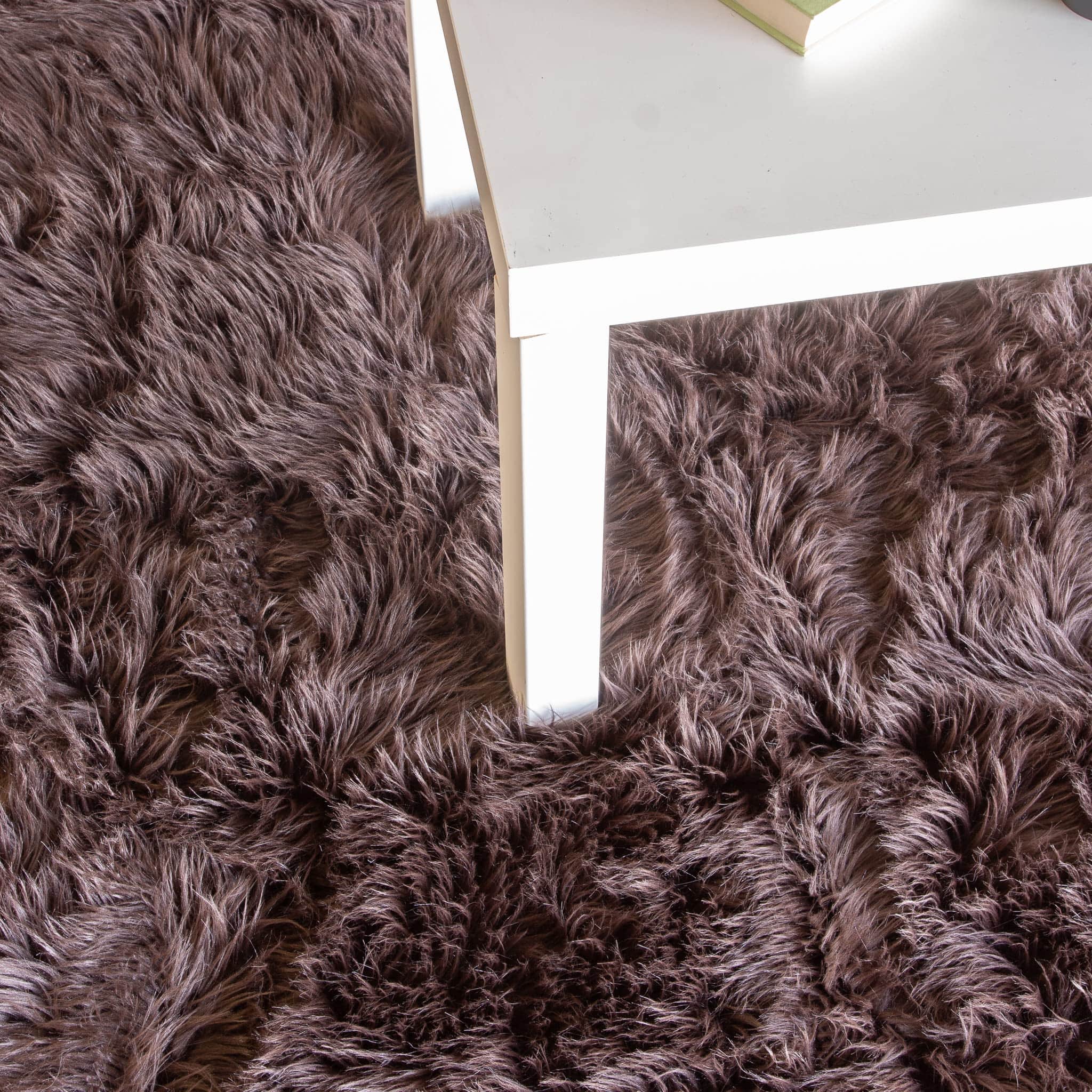 Dark Brown Serene Faux Fur Solid Fake Sheepskin Rug