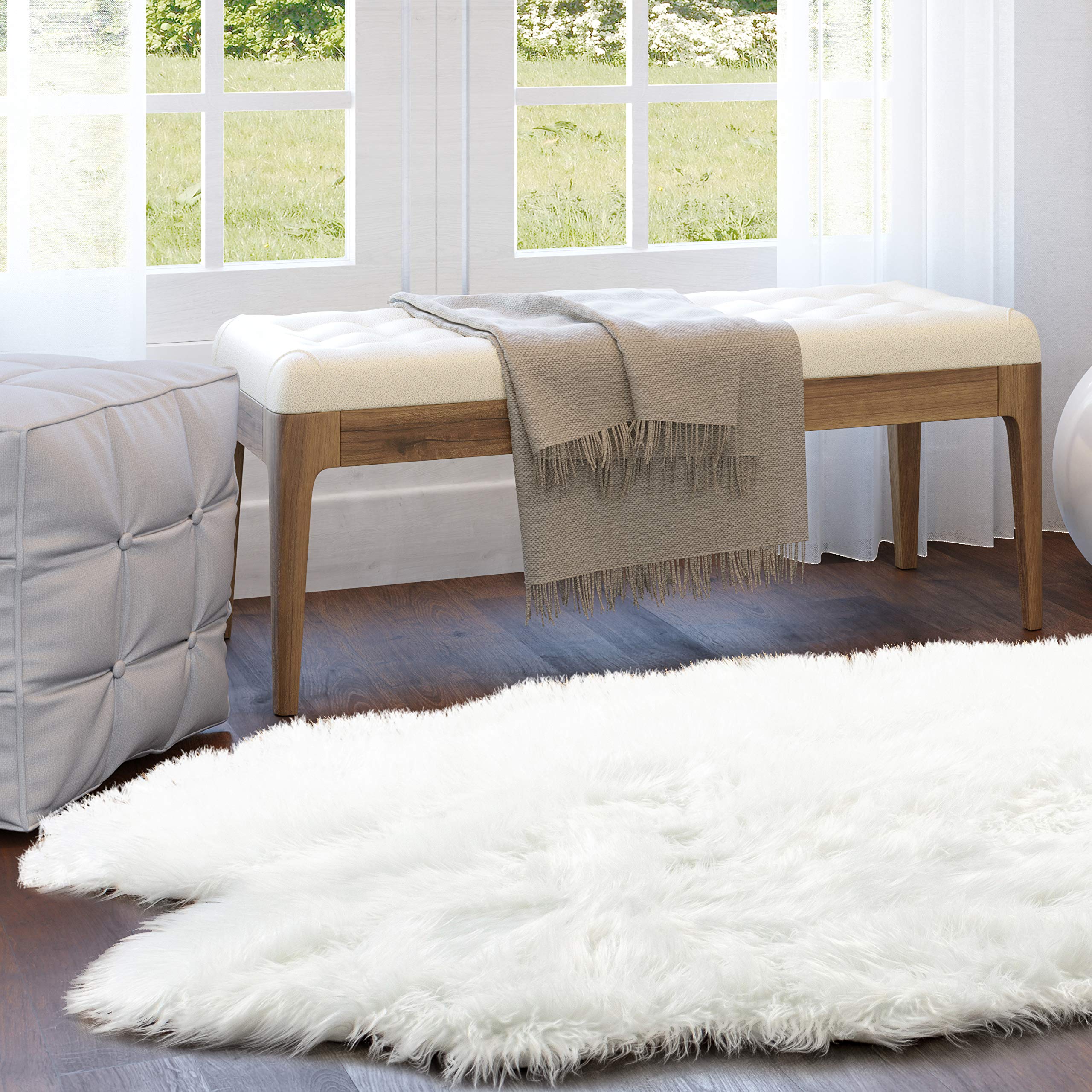 Ivory Serene Faux Fur Solid Fake Sheepskin Rug