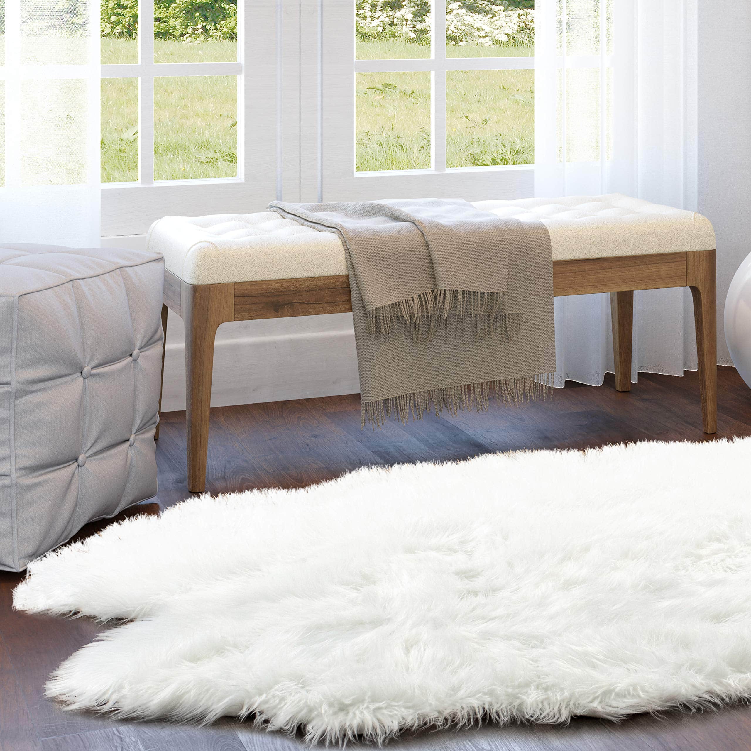 Ivory Serene Faux Fur Solid Fake Sheepskin Rug
