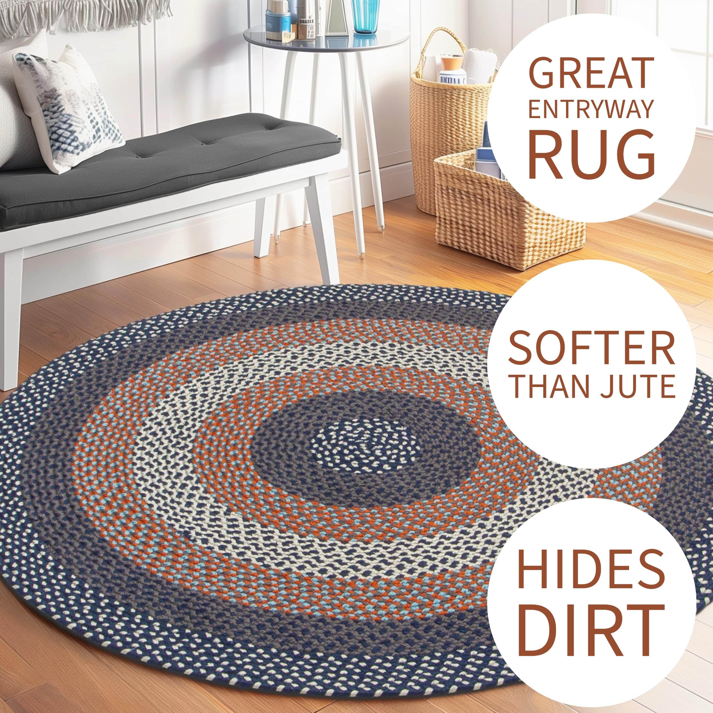 Navy Indoor Outdoor Braided Rug for Patios, Porches and Kitchens - Bradford Collection