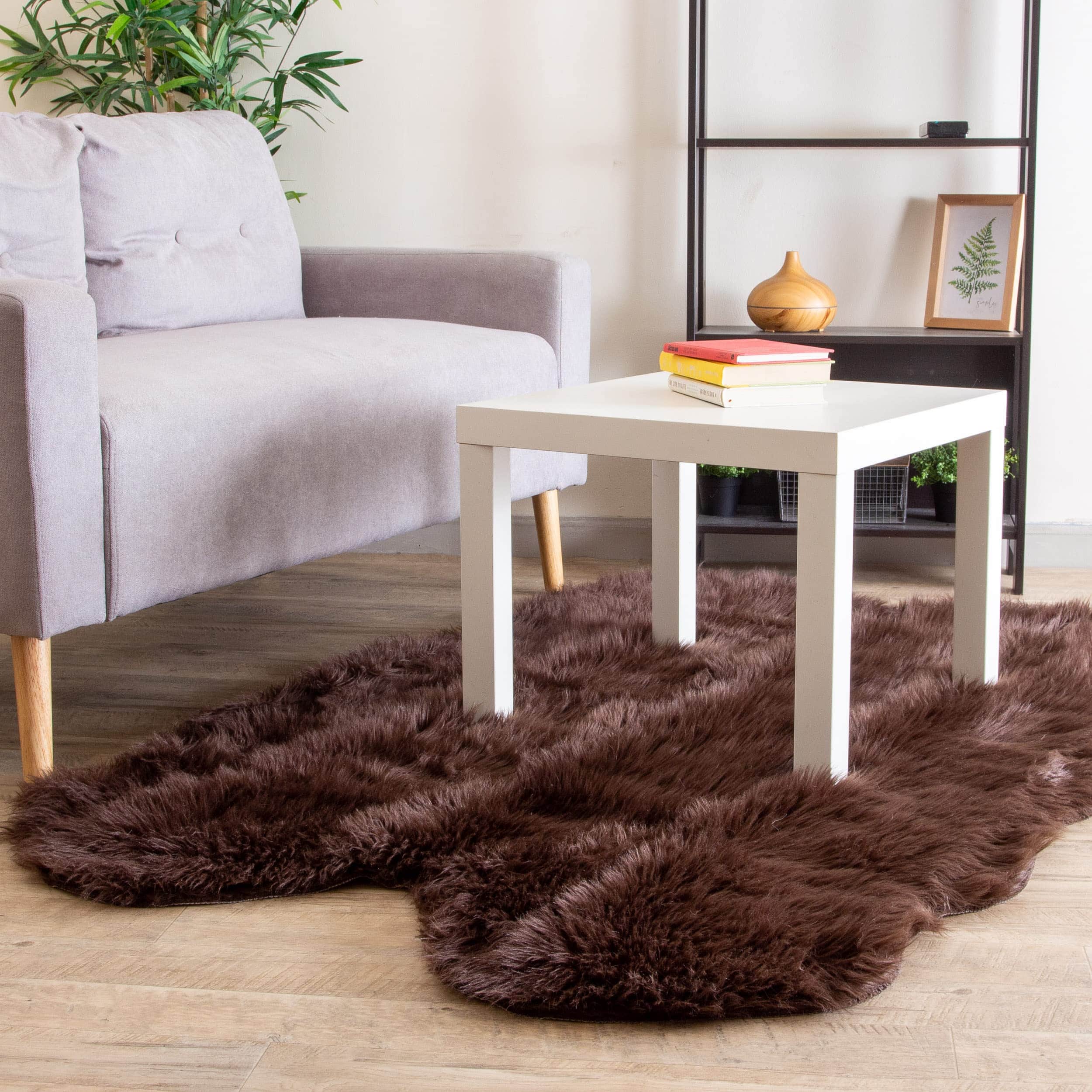 Dark Brown Serene Faux Fur Solid Fake Sheepskin Rug