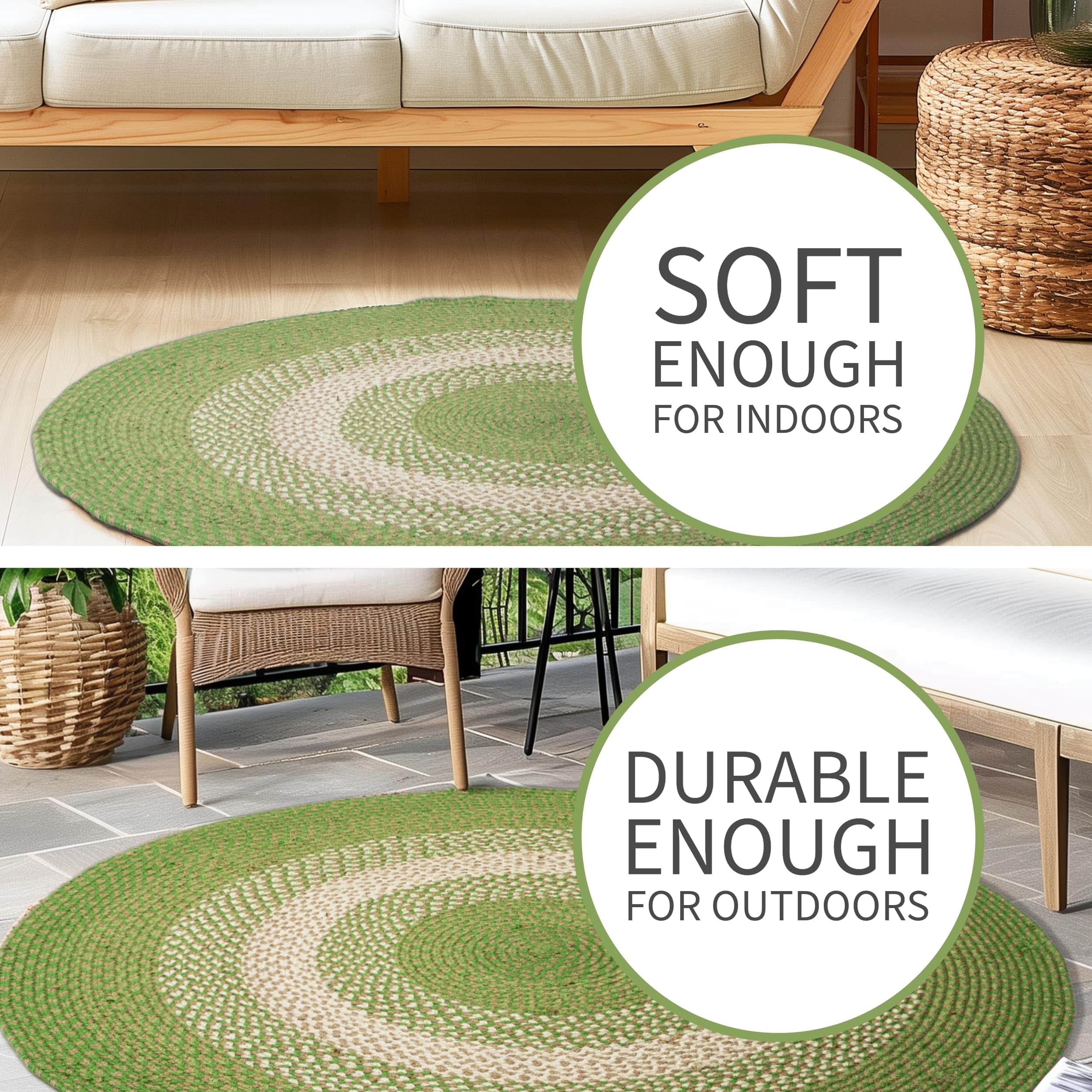 Dark Green Indoor Outdoor Braided Rug for Patios, Porches and Kitchens - Bradford Collection
