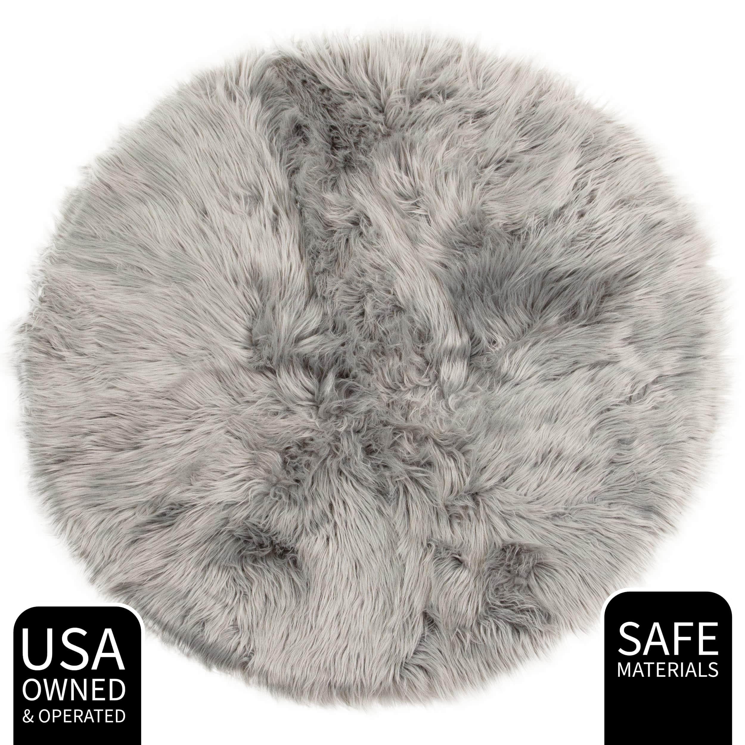 Gray Serene Faux Fur Solid Fake Sheepskin Rug