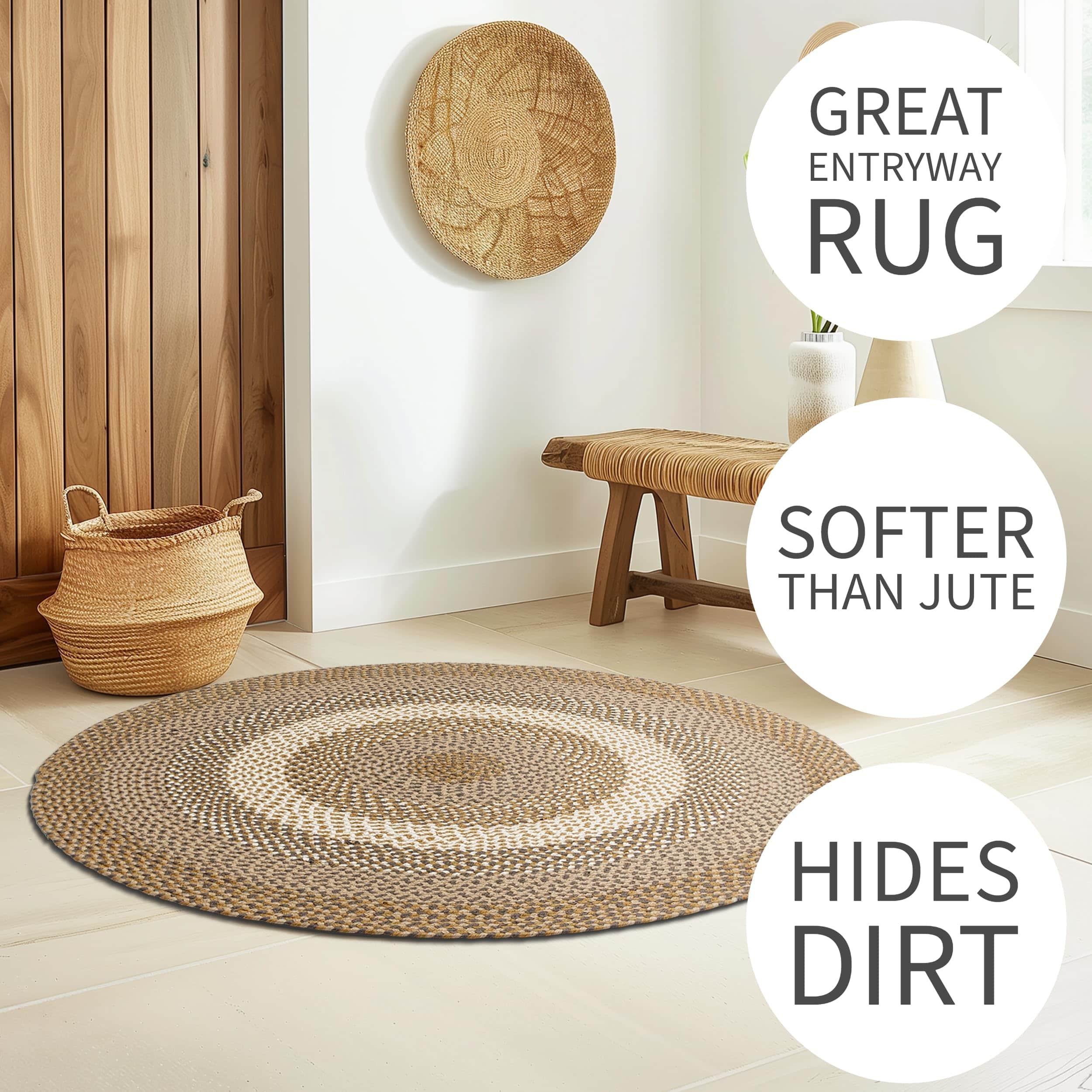 Brown, Gray Indoor Outdoor Braided Rug for Patios, Porches and Kitchens - Bradford Collection