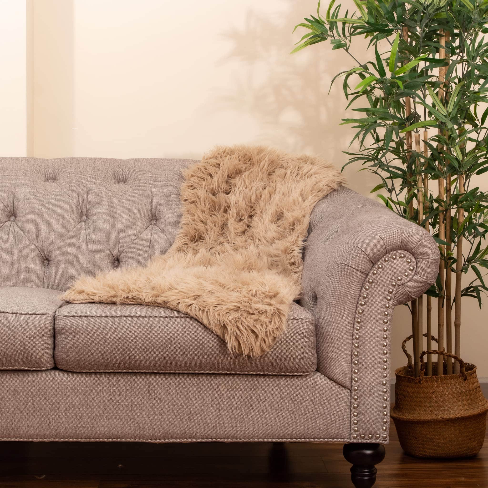 Light Brown Serene Faux Fur Solid Fake Sheepskin Rug