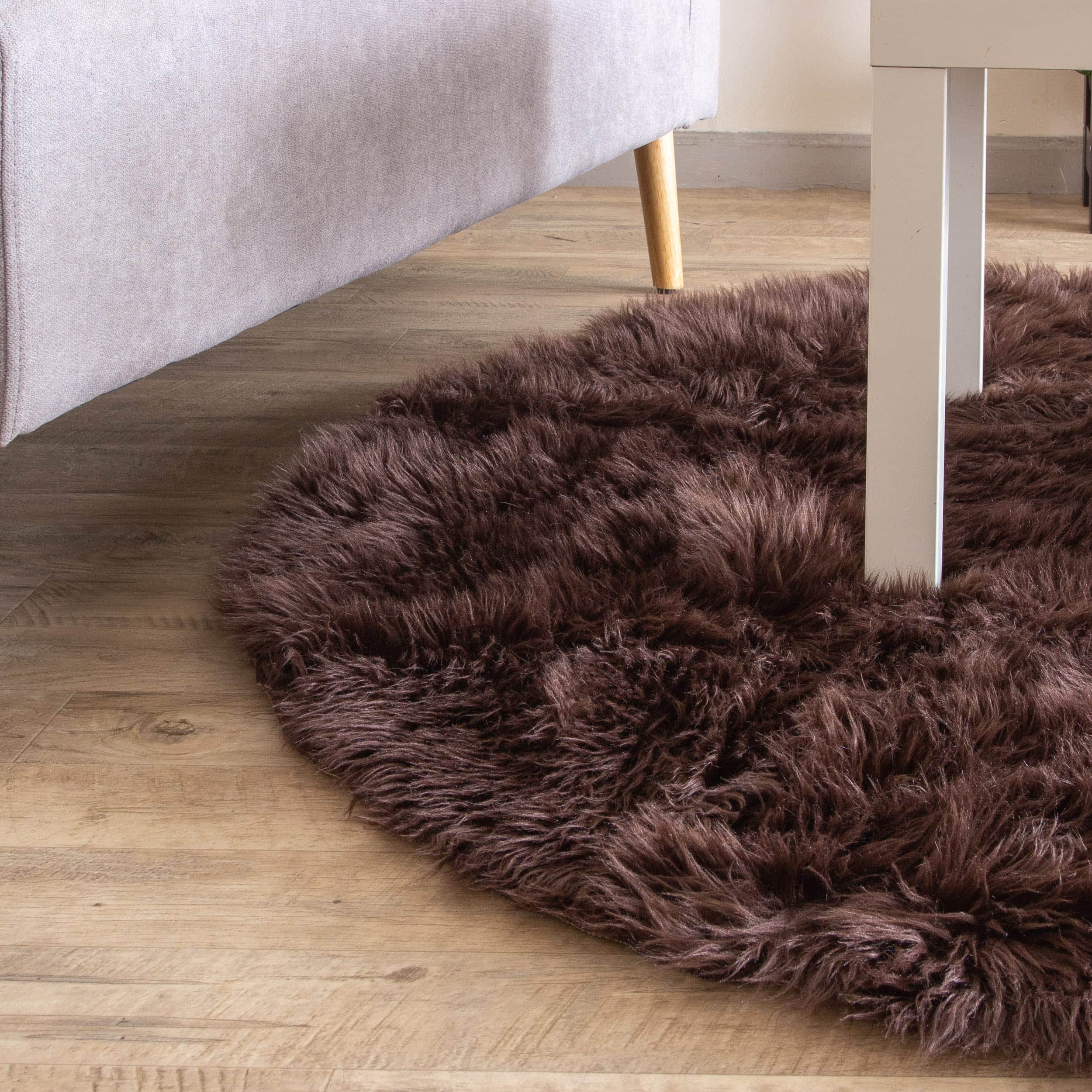 Dark Brown Serene Faux Fur Solid Fake Sheepskin Rug