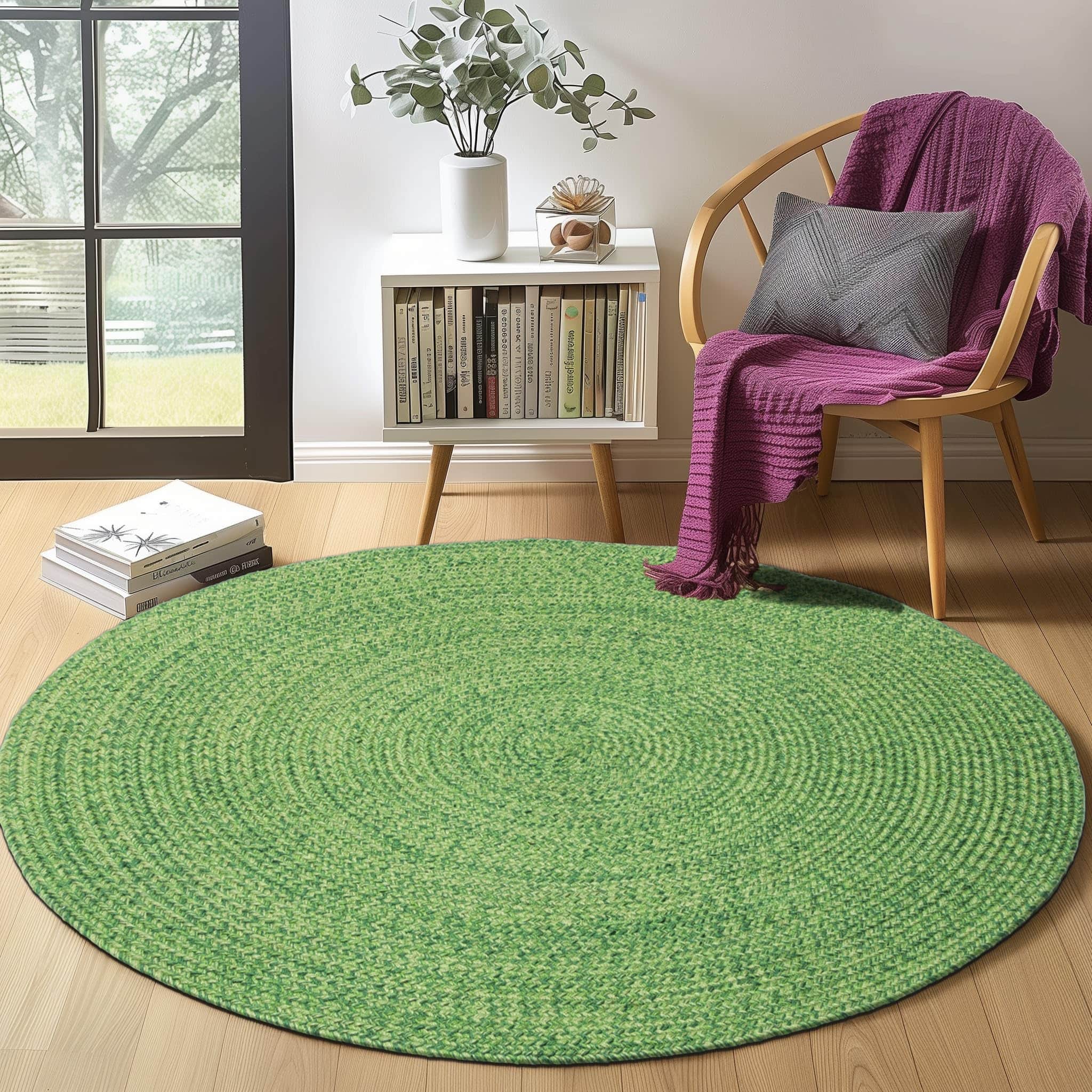 Green Multicolor Indoour Outdoor Braided Kitchen Rug