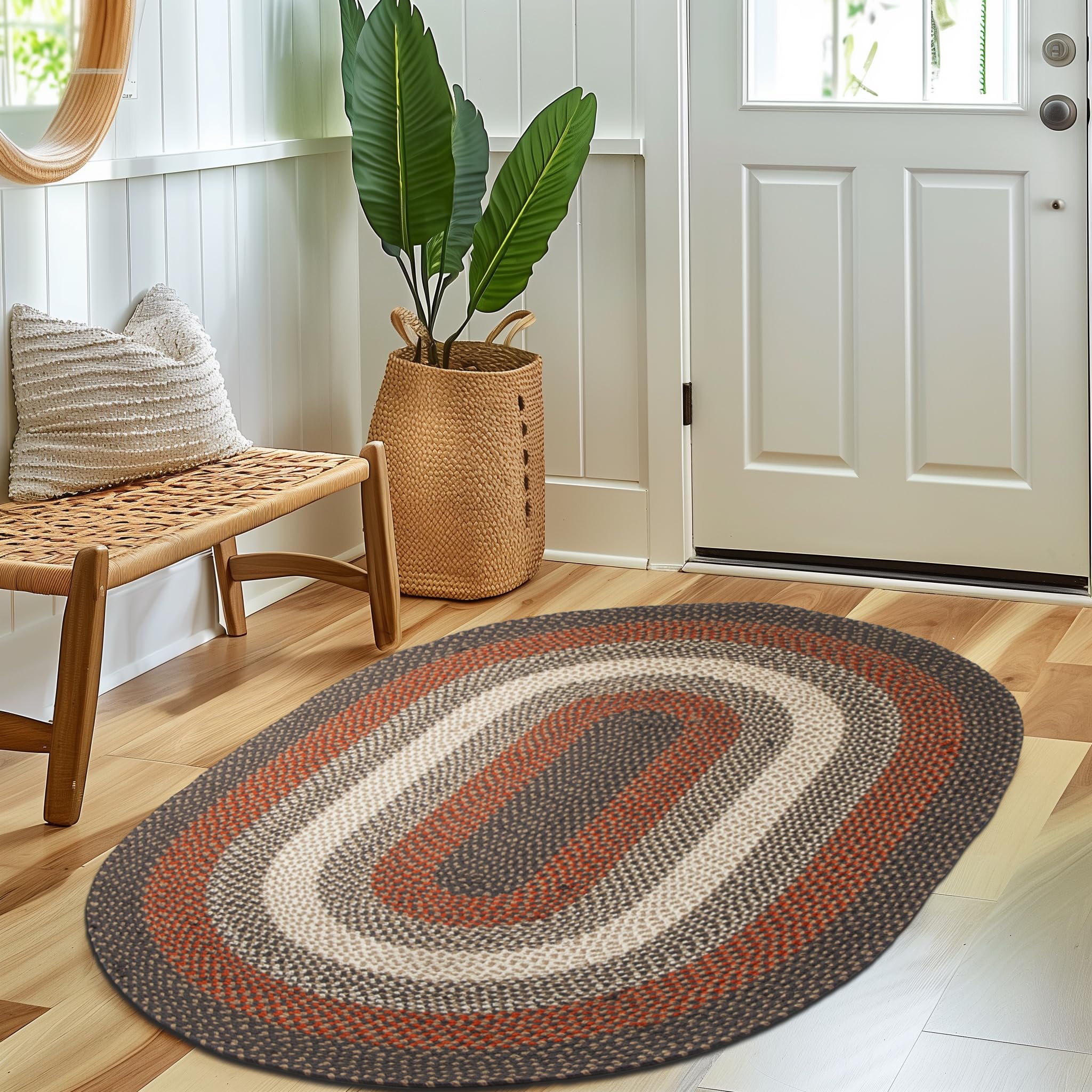 Red, Gray Indoor Outdoor Braided Rug for Patios, Porches and Kitchens - Bradford Collection