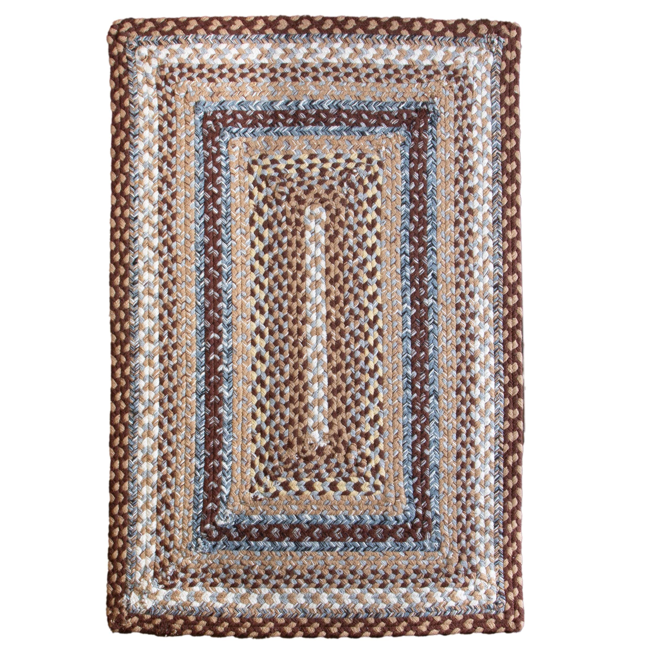 Brown, Slate Braided Rug - Soft Cotton Bordered Area Rug for Rustic Farmhouses