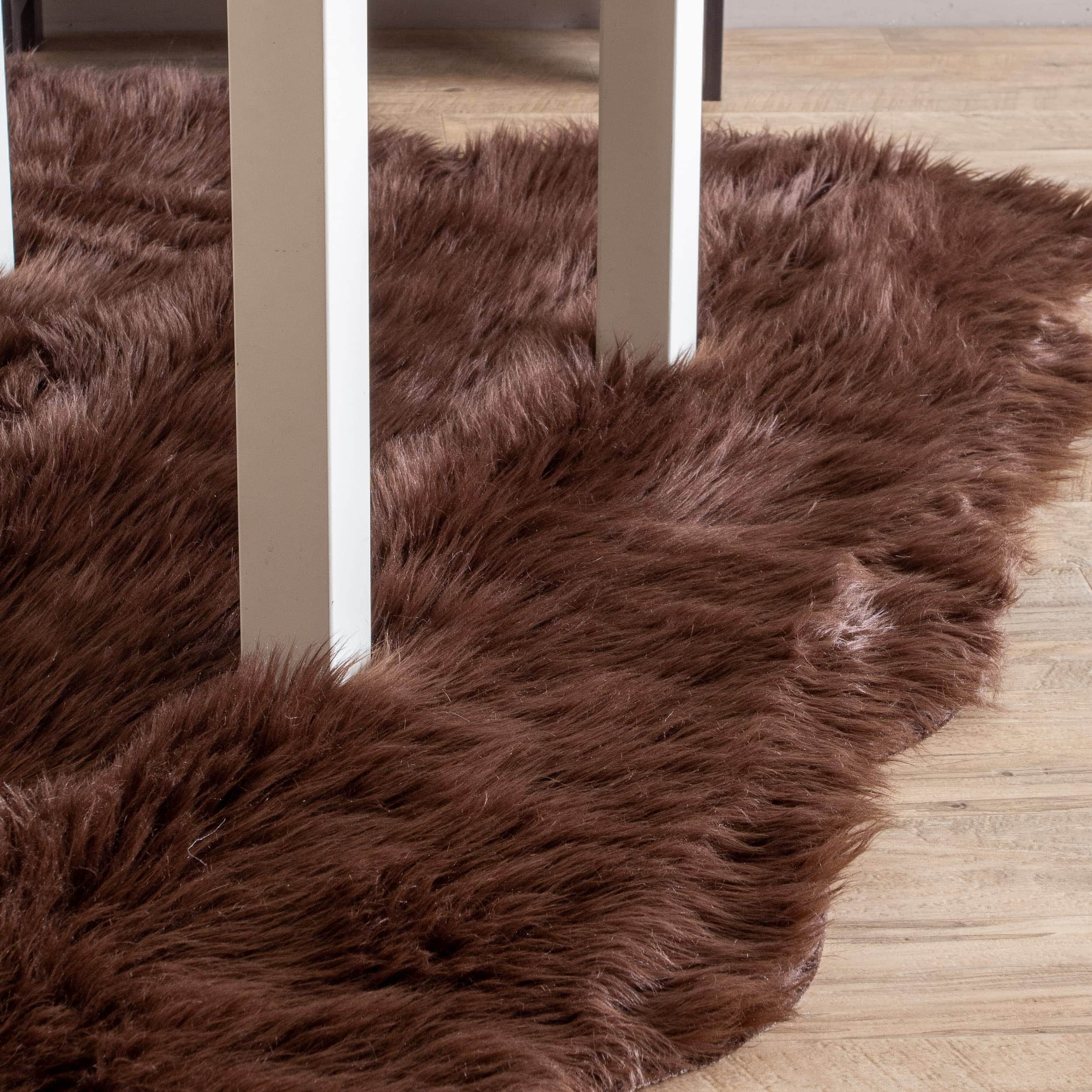 Dark Brown Serene Faux Fur Solid Fake Sheepskin Rug