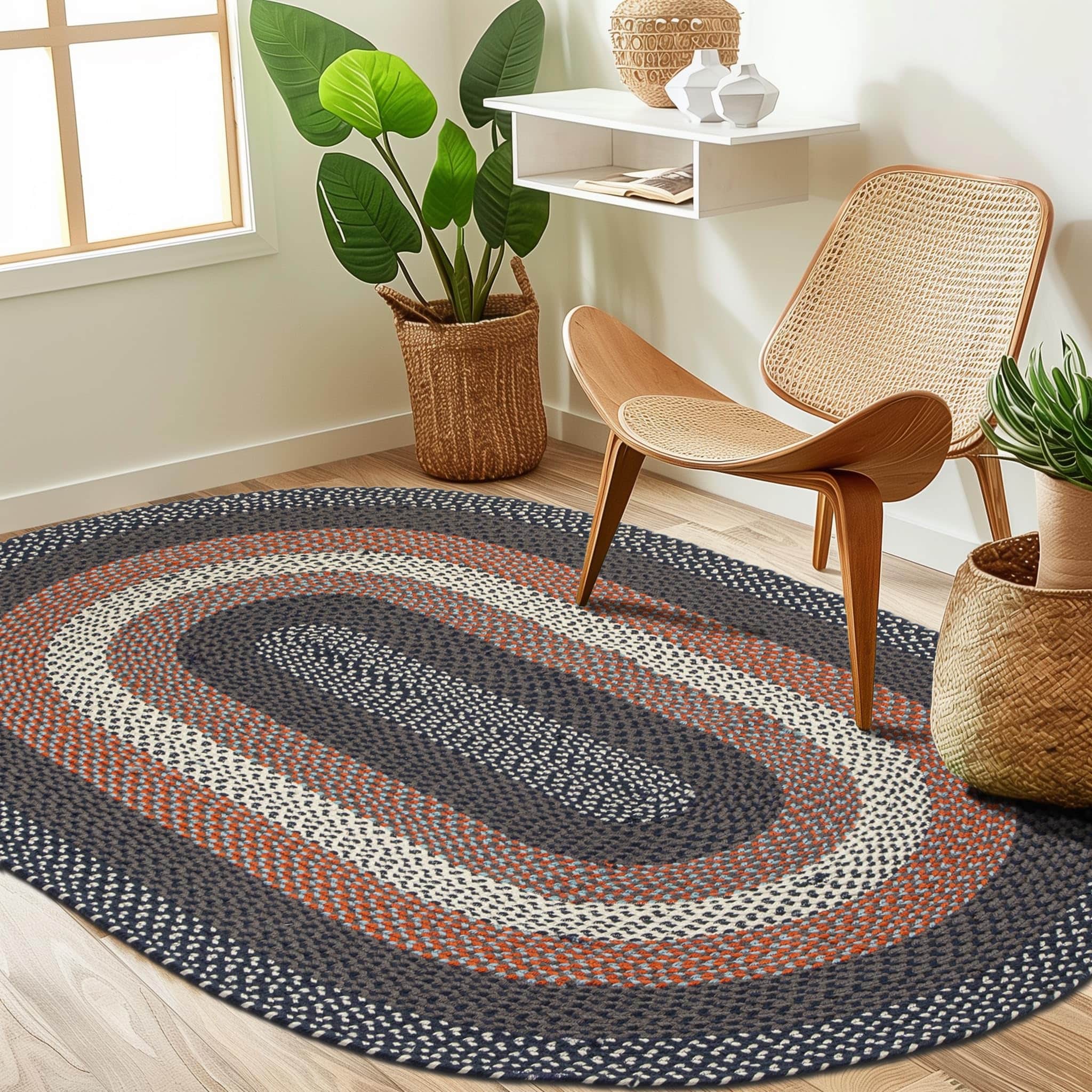 Navy Indoor Outdoor Braided Rug for Patios, Porches and Kitchens - Bradford Collection