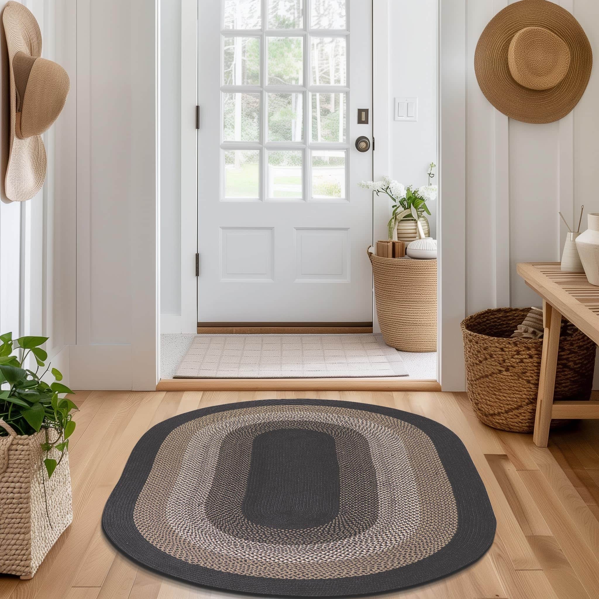 Taupe, Gray Indoor Outdoor Braided Rug for Patios, Porches and Kitchens - Bradford Collection