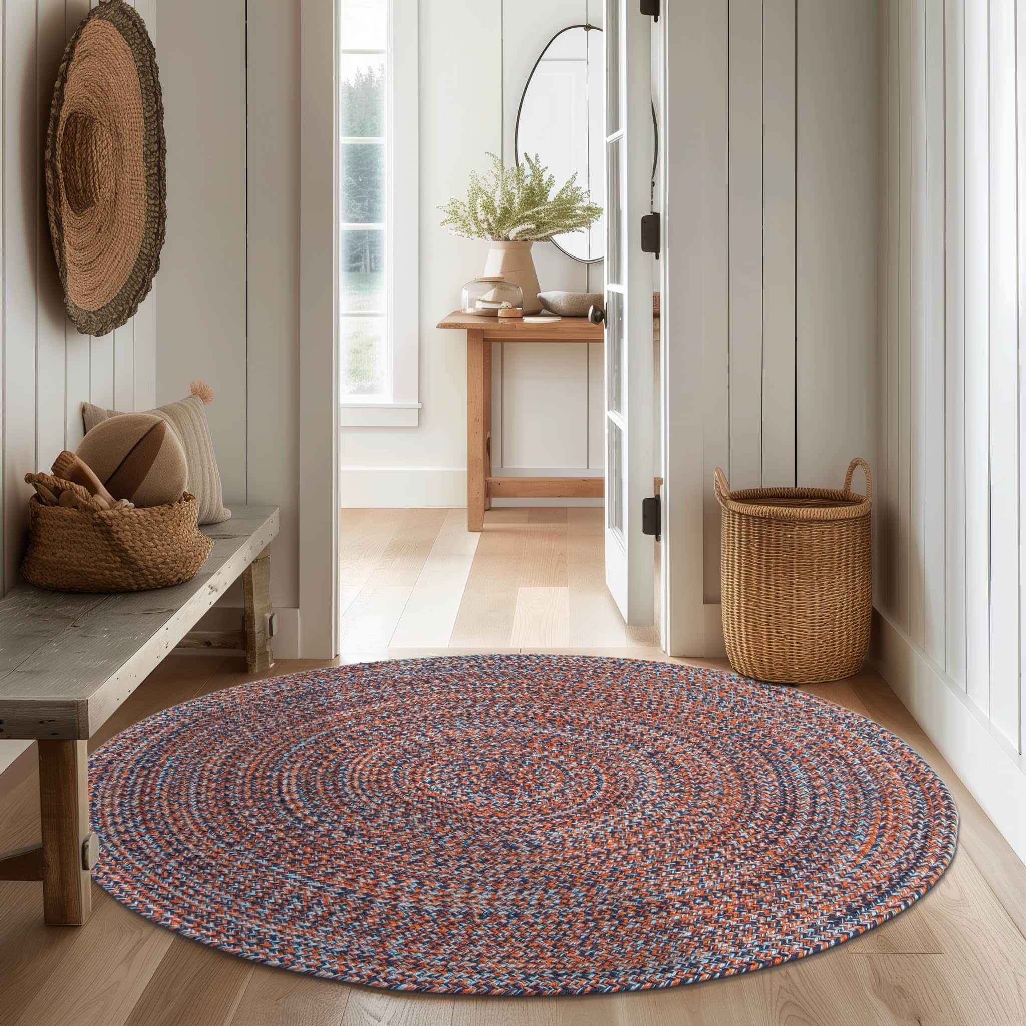 Navy, Light Blue, Red Indoour Outdoor Braided Kitchen Rug