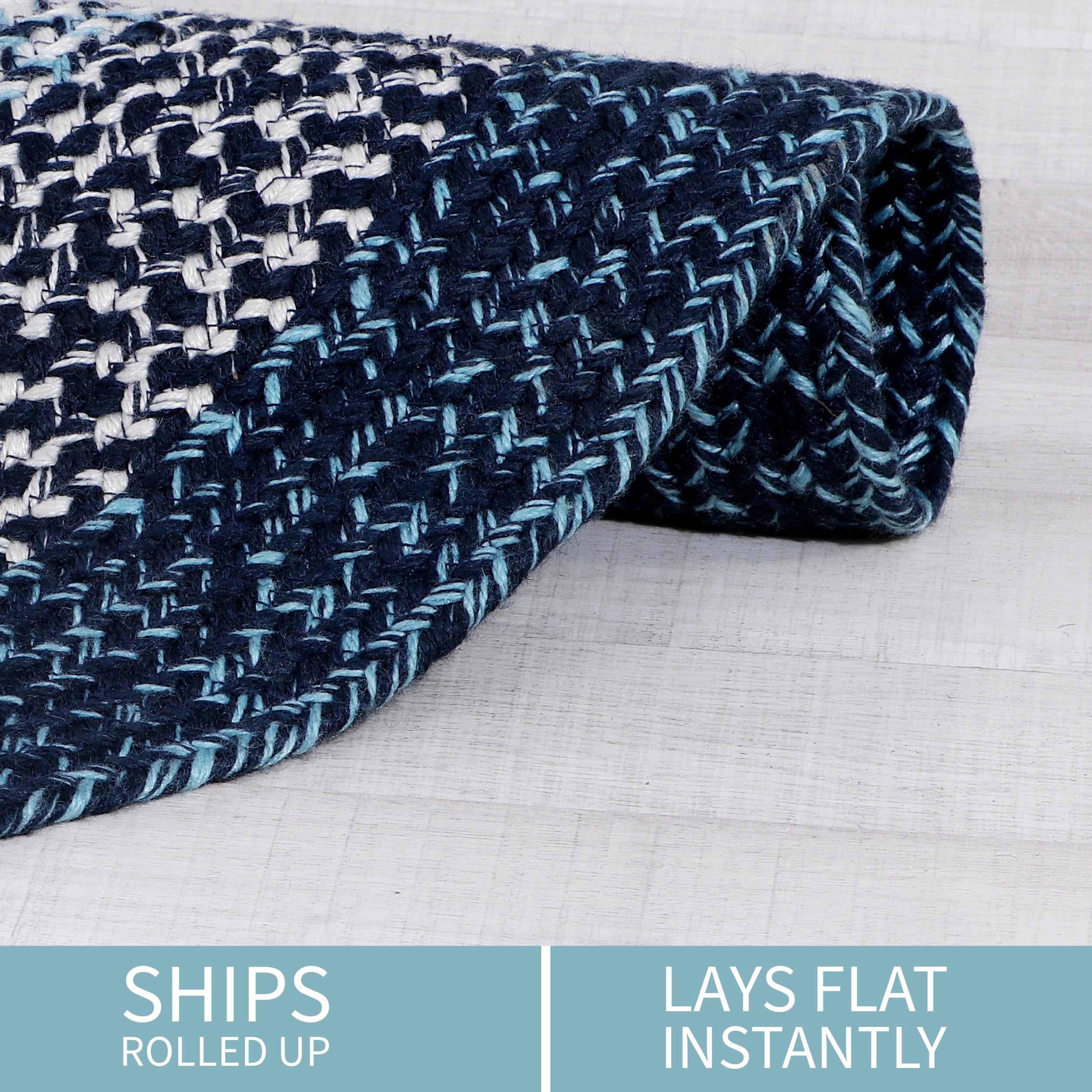 Teal, Black Indoor Outdoor Braided Rug for Patios, Porches and Kitchens - Bradford Collection