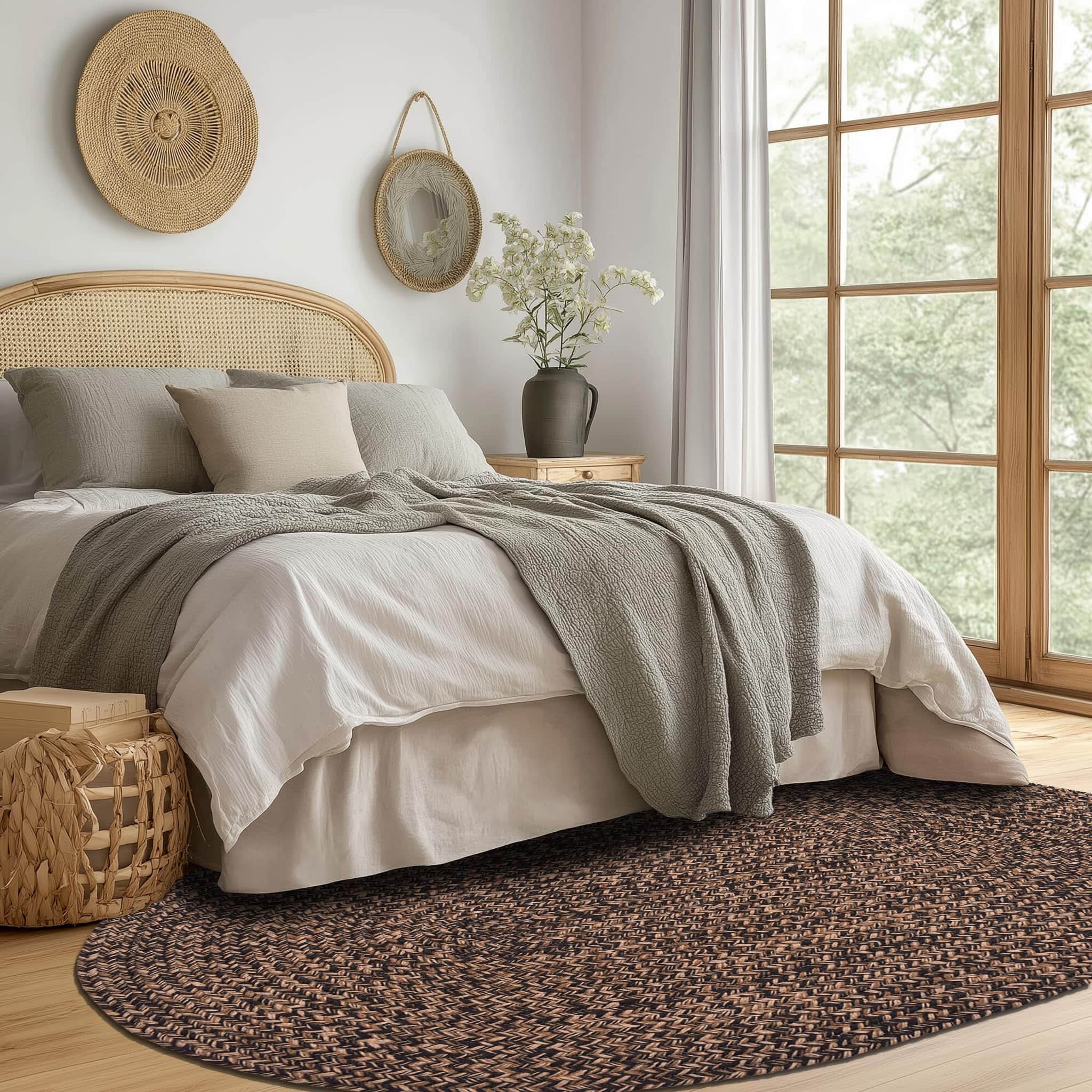 Black, Gold Indoour Outdoor Braided Kitchen Rug