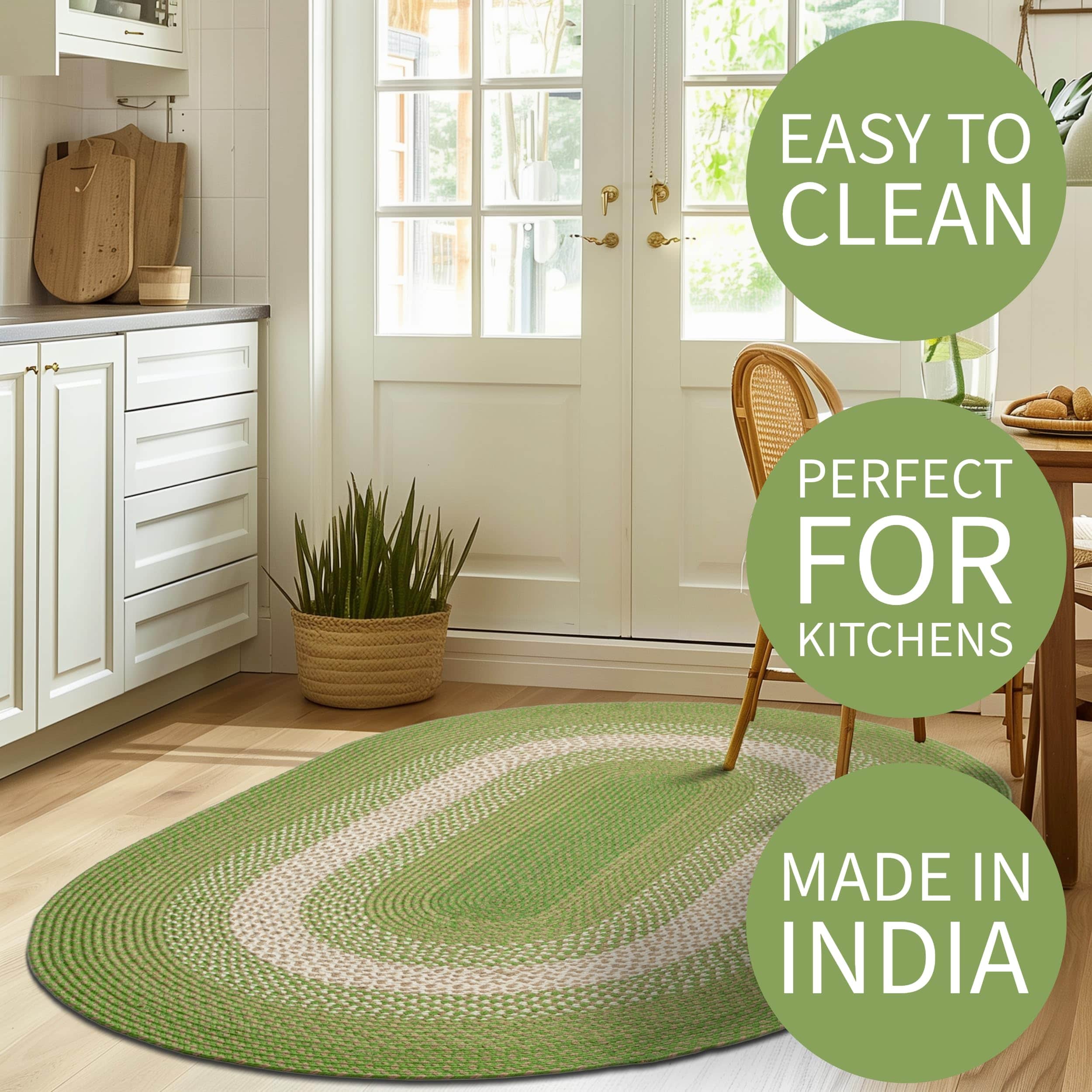 Dark Green Indoor Outdoor Braided Rug for Patios, Porches and Kitchens - Bradford Collection