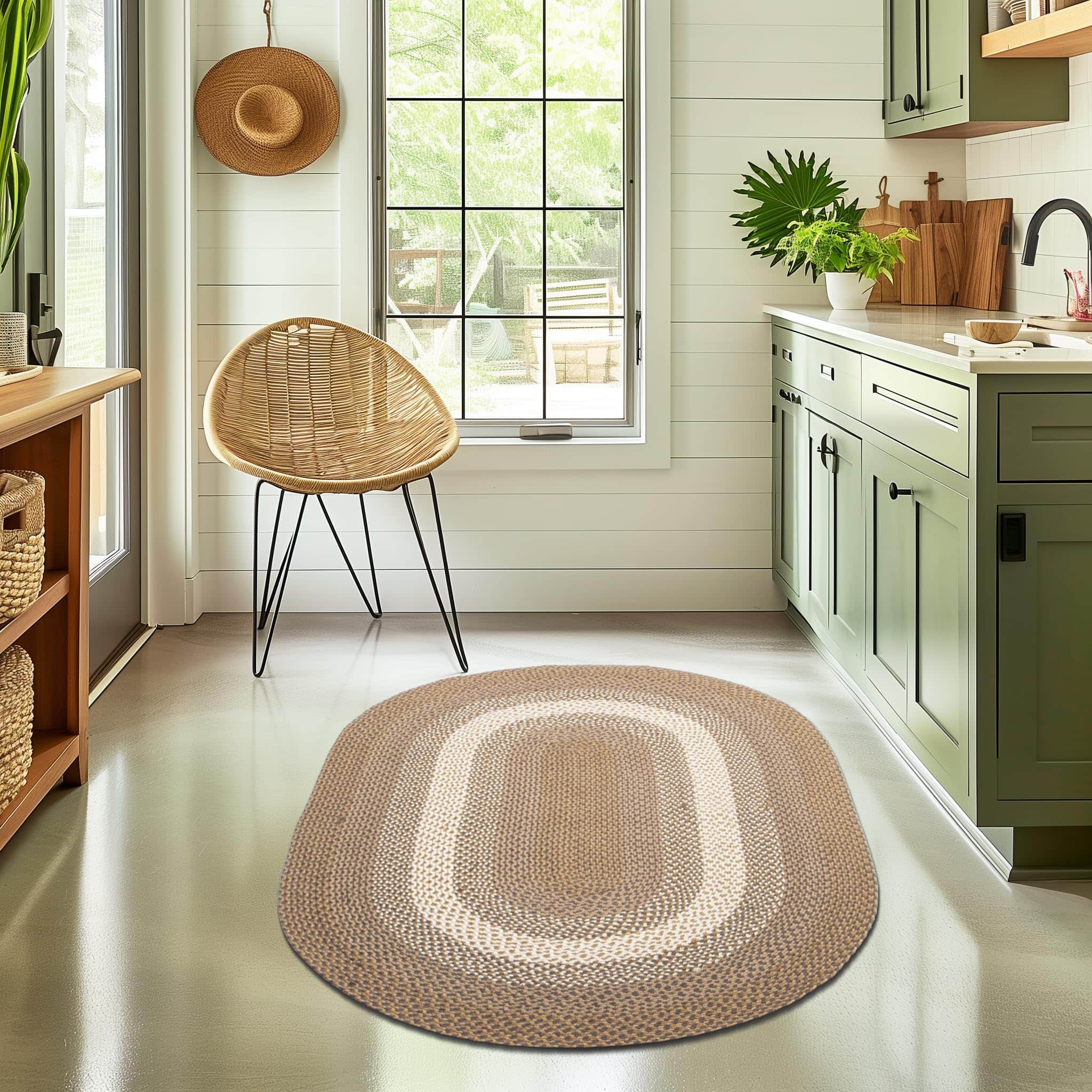 Brown, Gray Indoor Outdoor Braided Rug for Patios, Porches and Kitchens - Bradford Collection